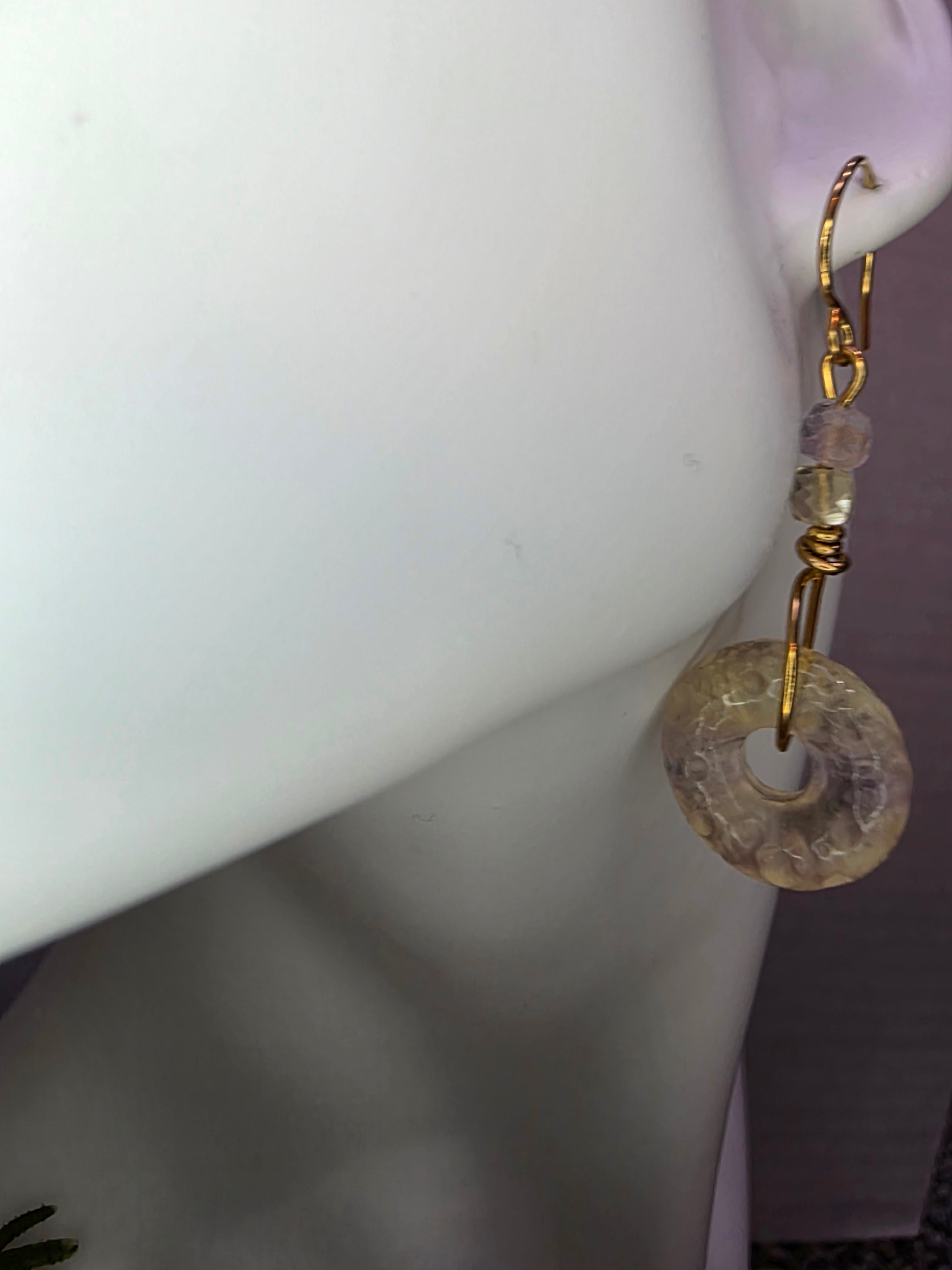 Yellow and Purple Fluorite Donut Earrings on Brass Hooks