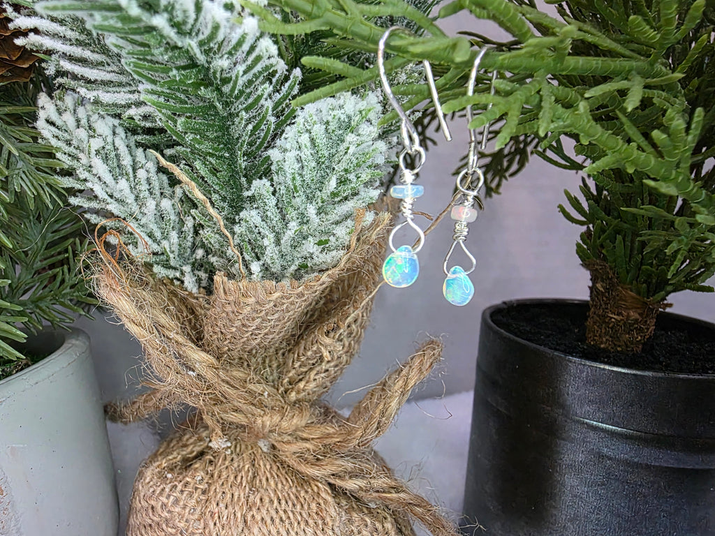 Delicate Welo Opal Teardrop Earrings On Sterling Silver Hooks