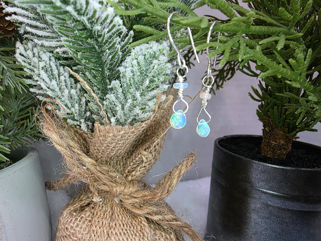 Delicate Welo Opal Teardrop Earrings On Sterling Silver Hooks