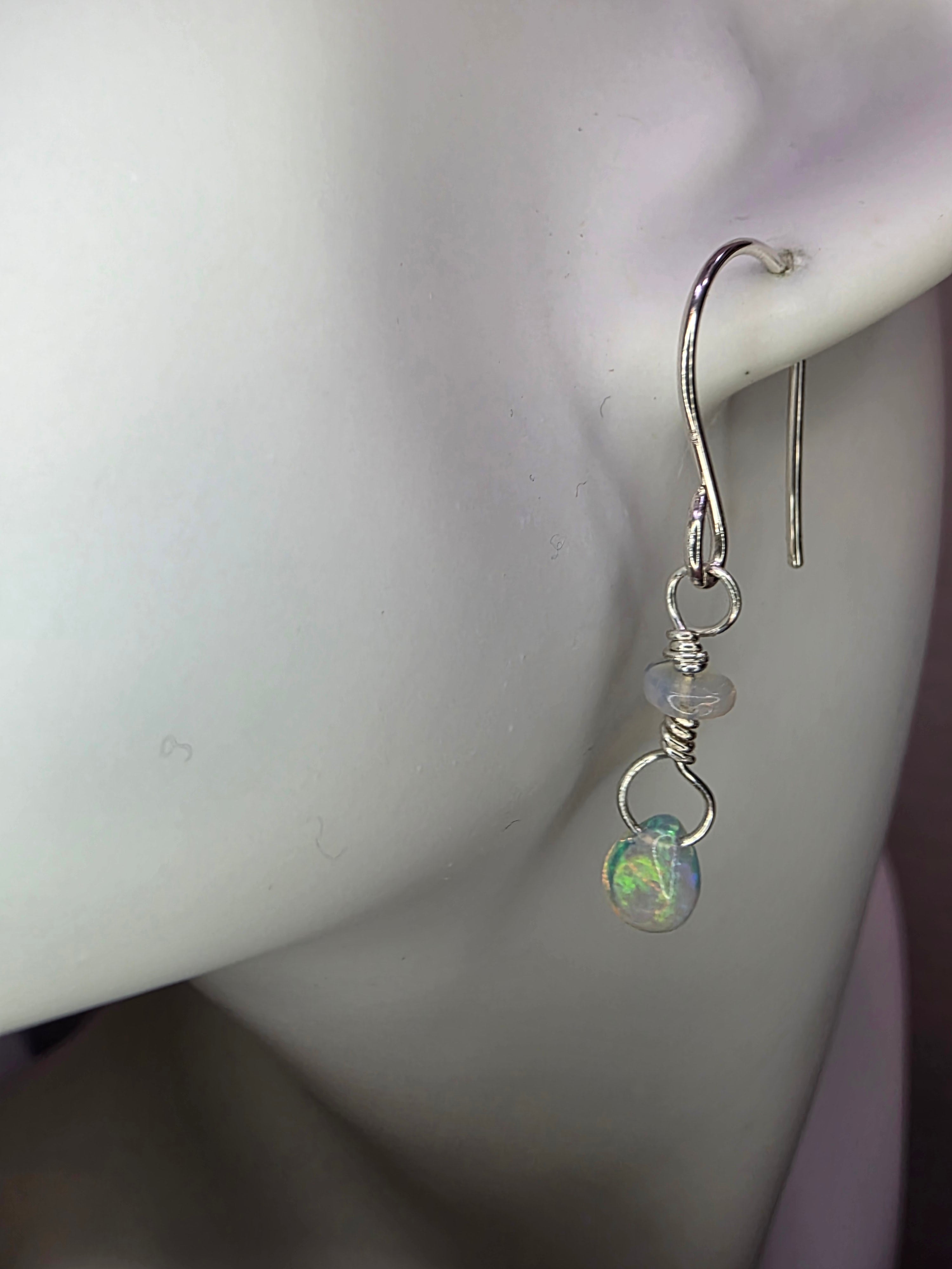 Delicate Welo Opal Teardrop Earrings On Sterling Silver Hooks