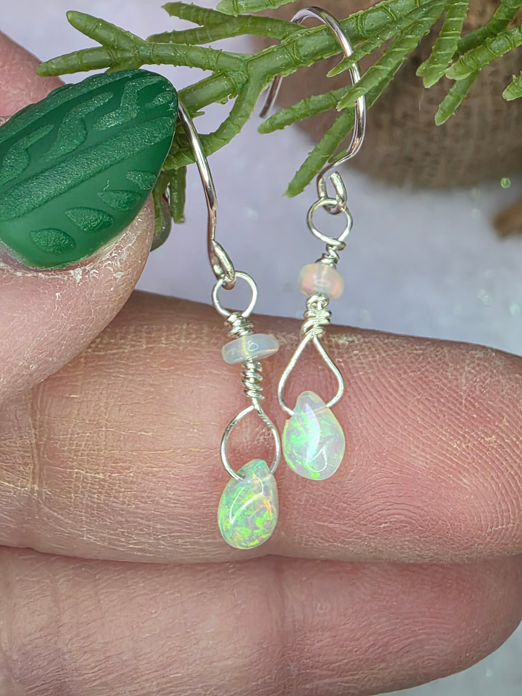 Delicate Welo Opal Teardrop Earrings On Sterling Silver Hooks