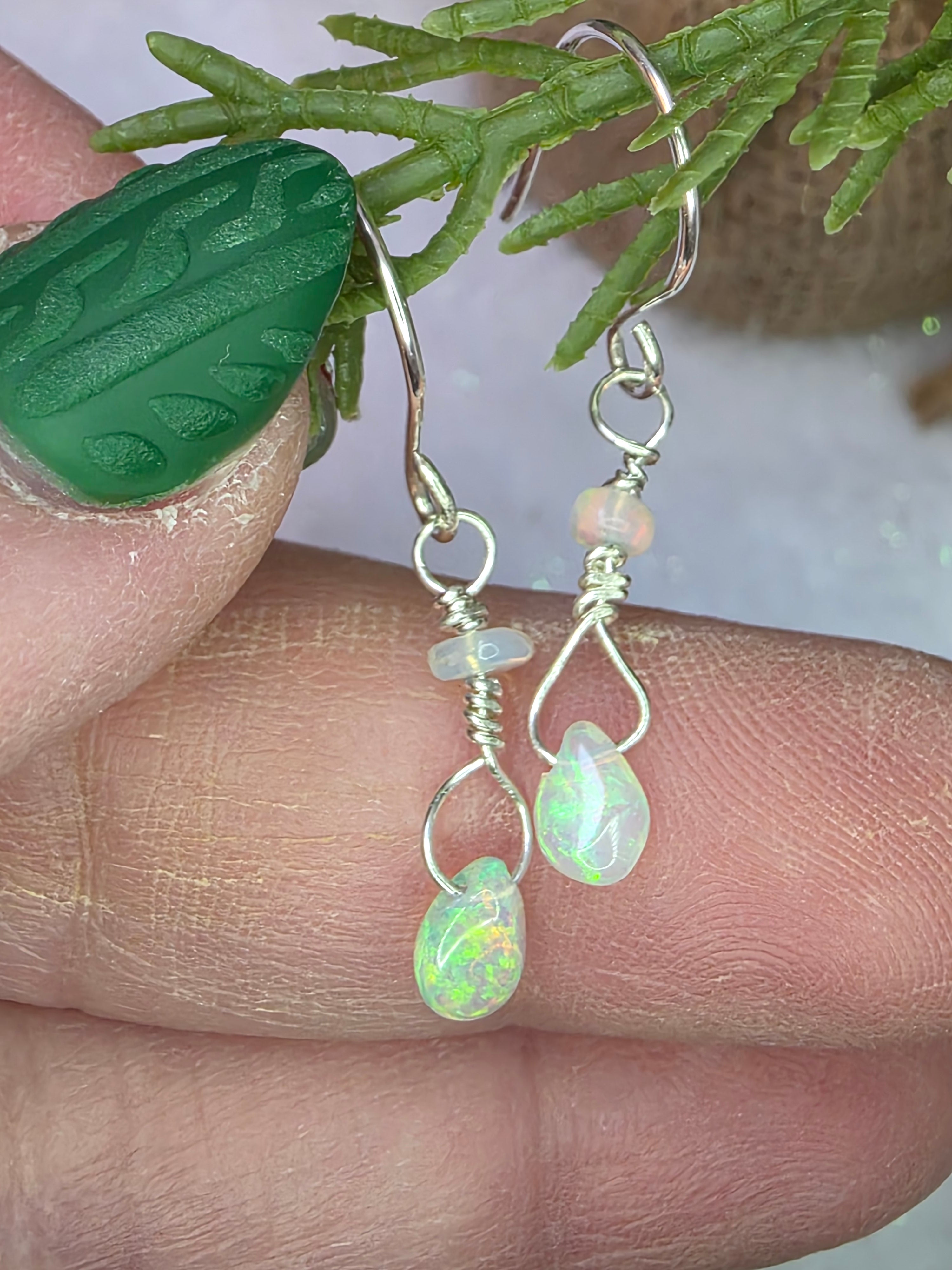 Delicate Welo Opal Teardrop Earrings On Sterling Silver Hooks