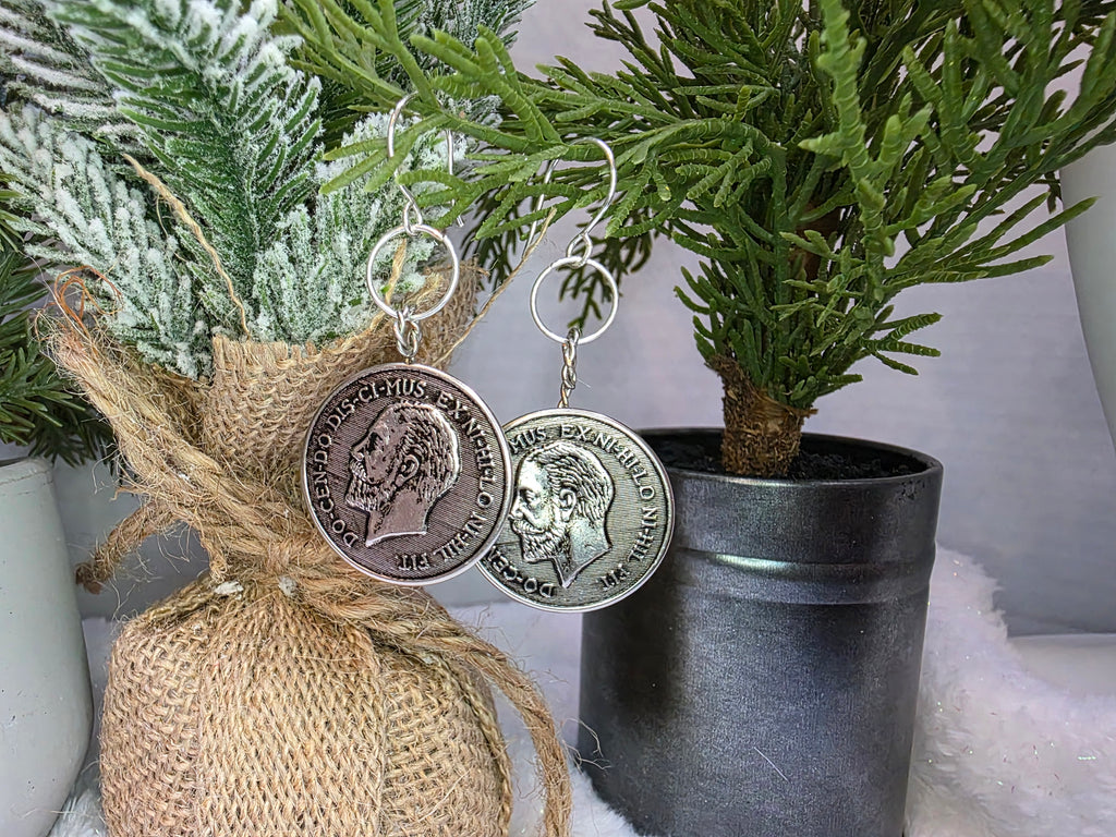 Vintage "Coin" Button Earrings with Stainless Steel Wire on Sterling Silver Hooks