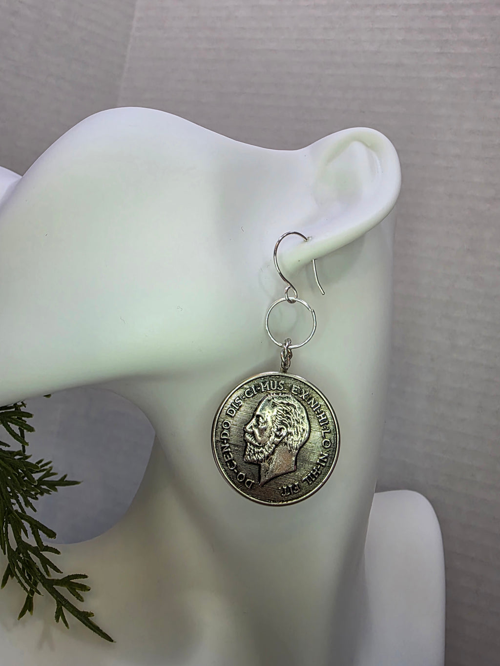 Vintage "Coin" Button Earrings with Stainless Steel Wire on Sterling Silver Hooks