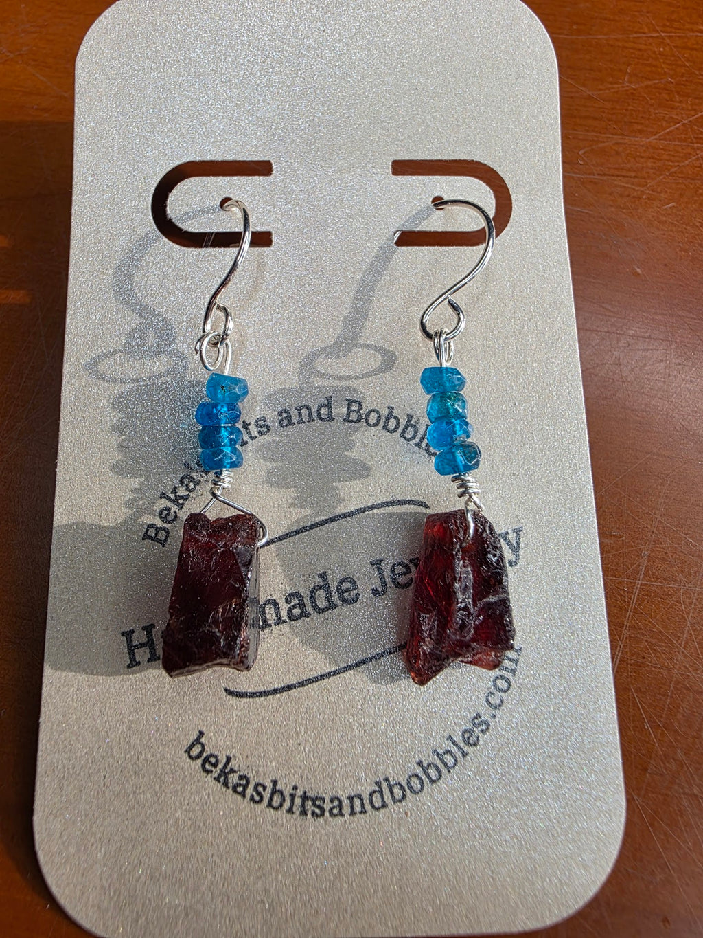 Raw Garnet and London Blue Topaz Earrings on Sterling Silver Wire