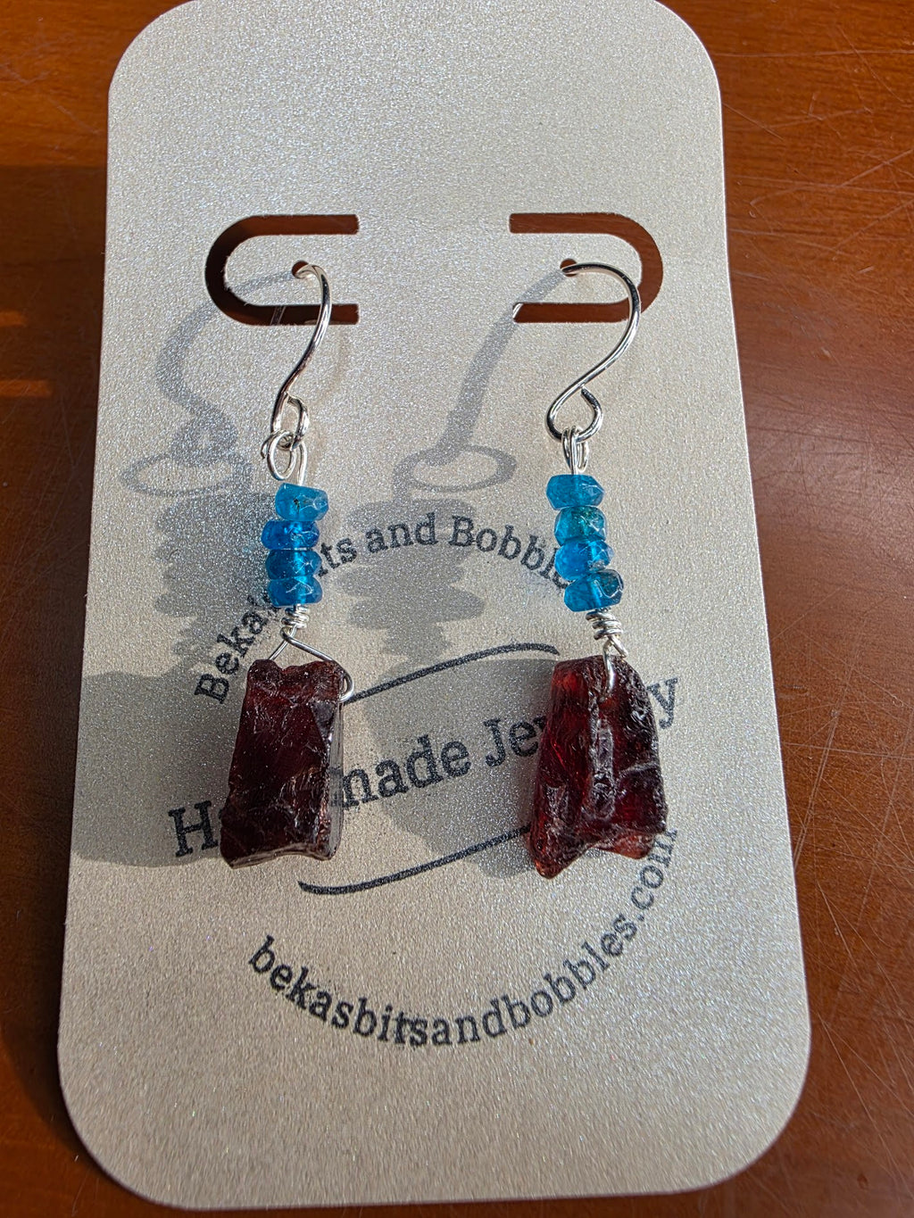 Raw Garnet and London Blue Topaz Earrings on Sterling Silver Wire