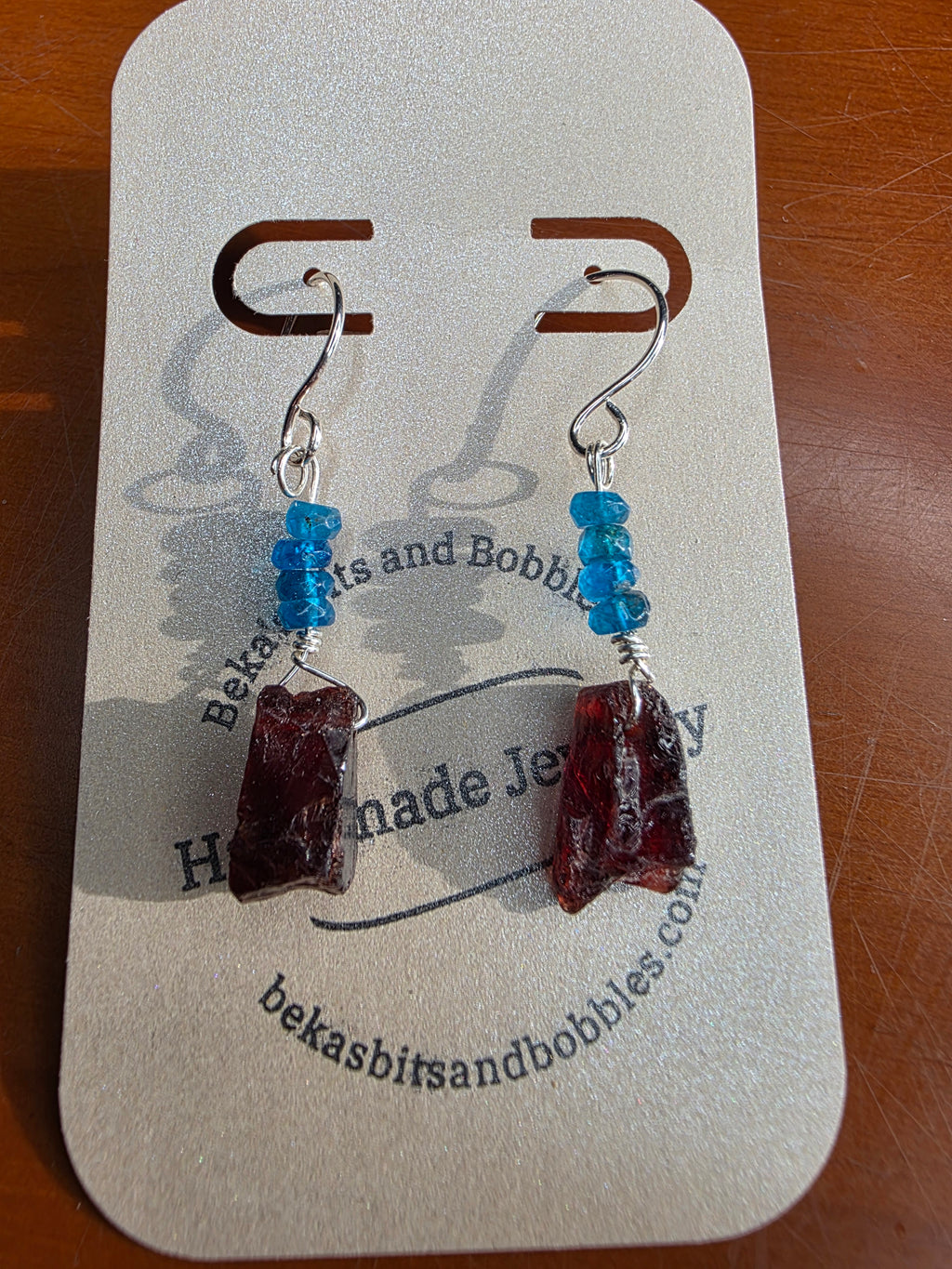 Raw Garnet and London Blue Topaz Earrings on Sterling Silver Wire