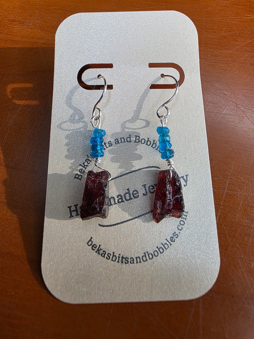 Raw Garnet and London Blue Topaz Earrings on Sterling Silver Wire