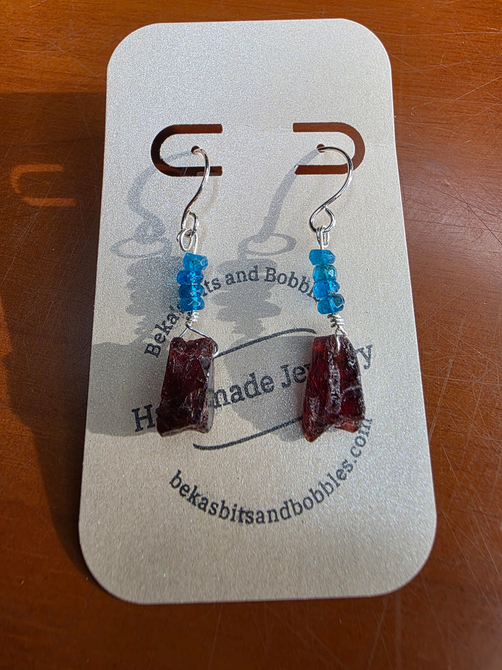 Raw Garnet and London Blue Topaz Earrings on Sterling Silver Wire