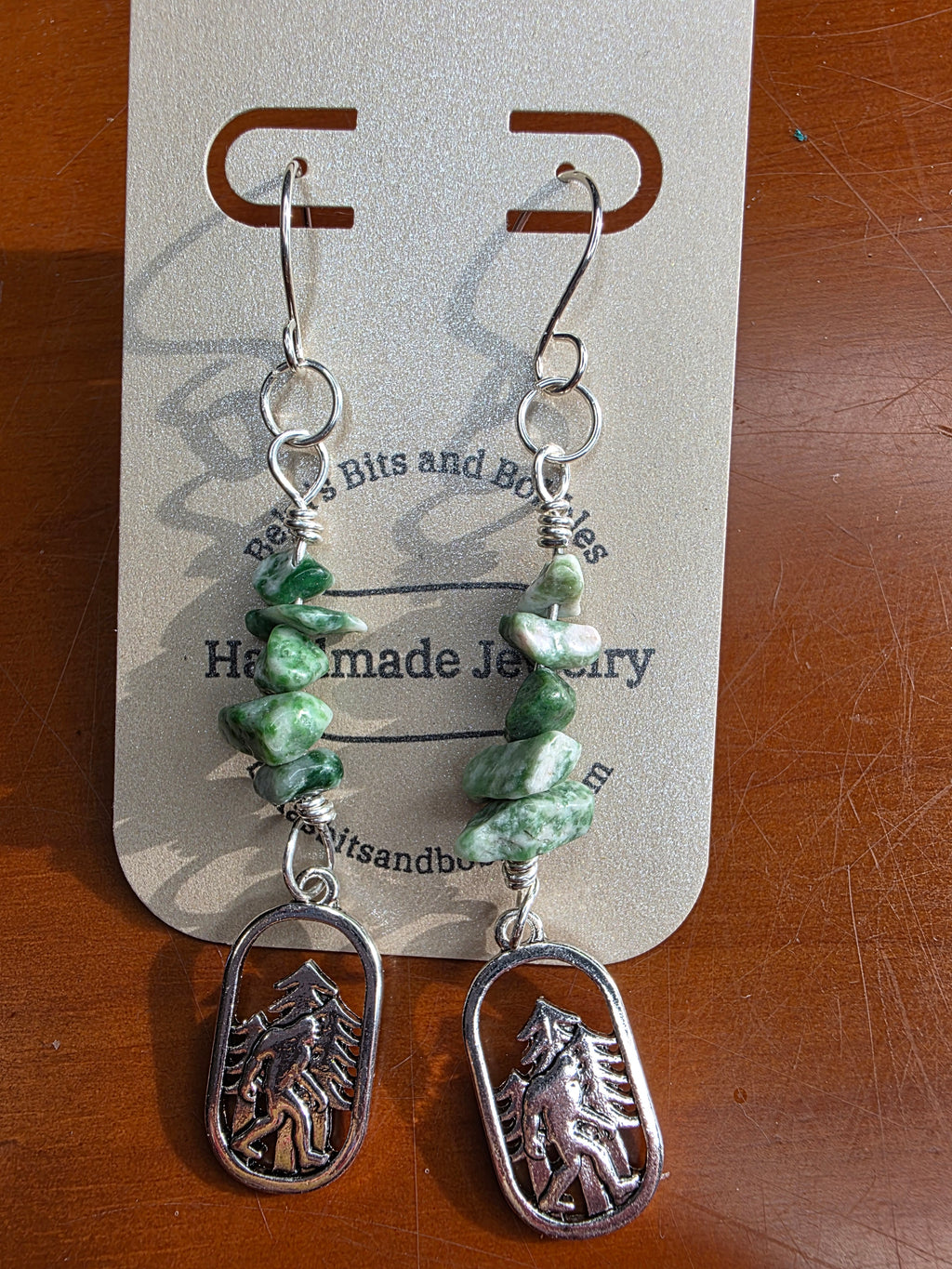 Cryptid Sasquatch Bigfoot Sterling Silver Moss Agate Chip Earrings