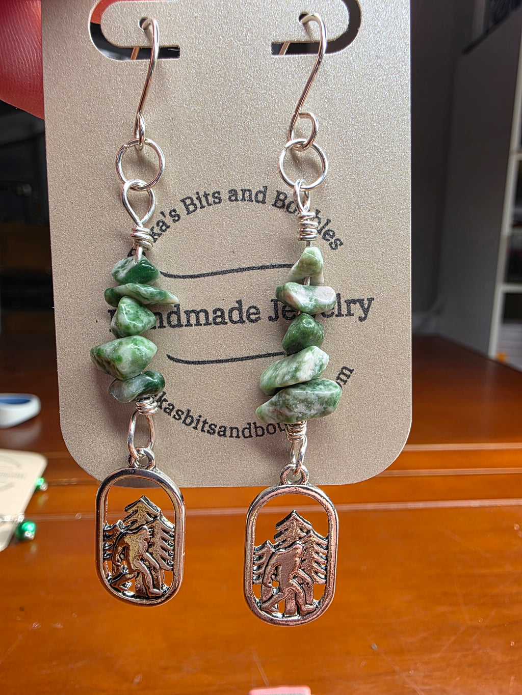 Cryptid Sasquatch Bigfoot Sterling Silver Moss Agate Chip Earrings
