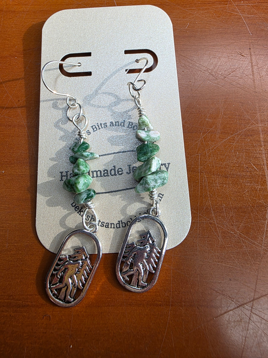 Cryptid Sasquatch Bigfoot Sterling Silver Moss Agate Chip Earrings