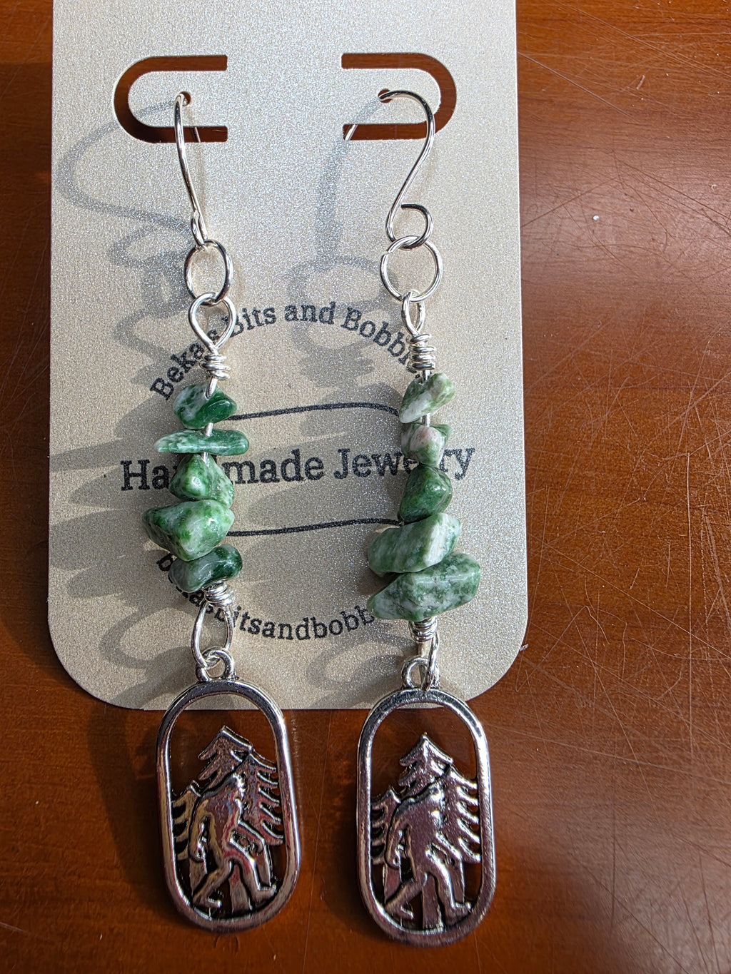 Cryptid Sasquatch Bigfoot Sterling Silver Moss Agate Chip Earrings
