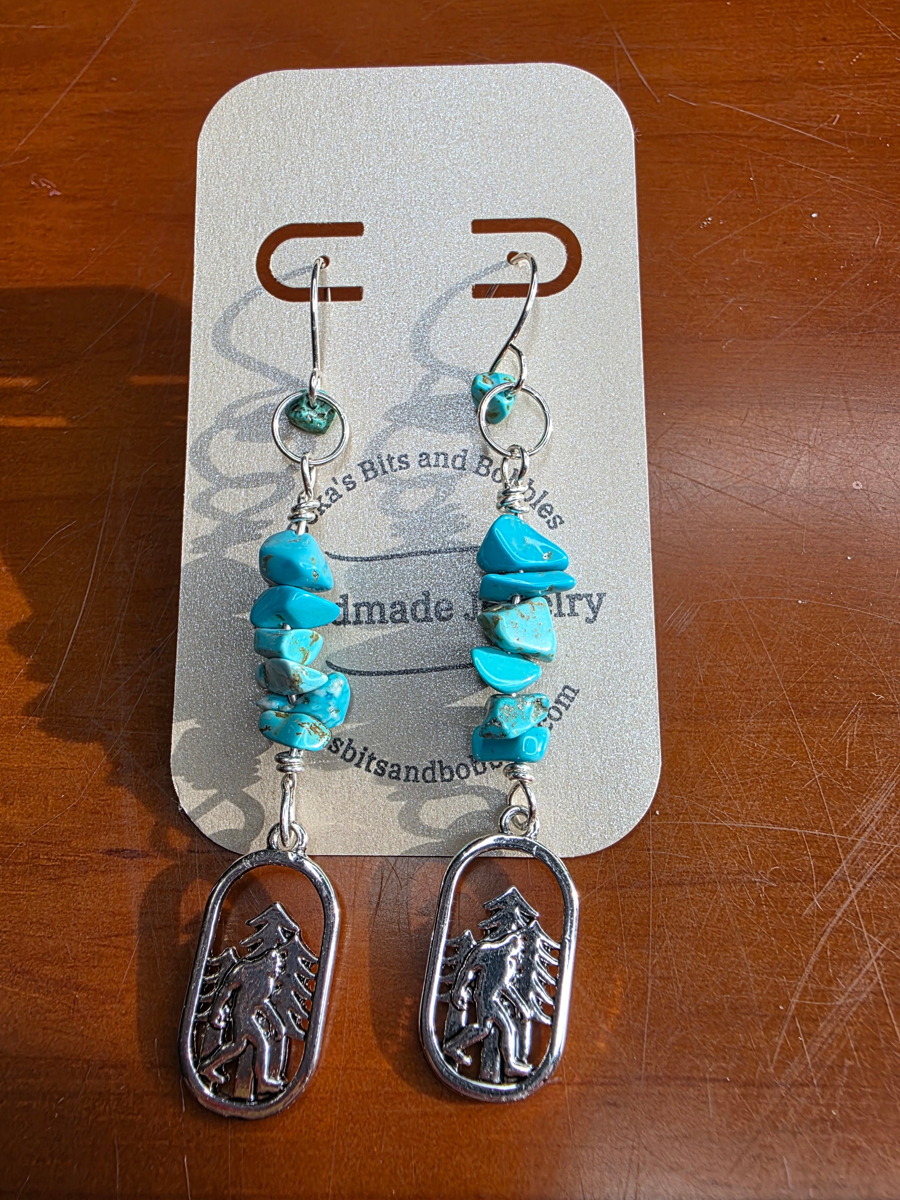 Sasquatch Bigfoot Sterling Silver Turquoise Chip Earrings