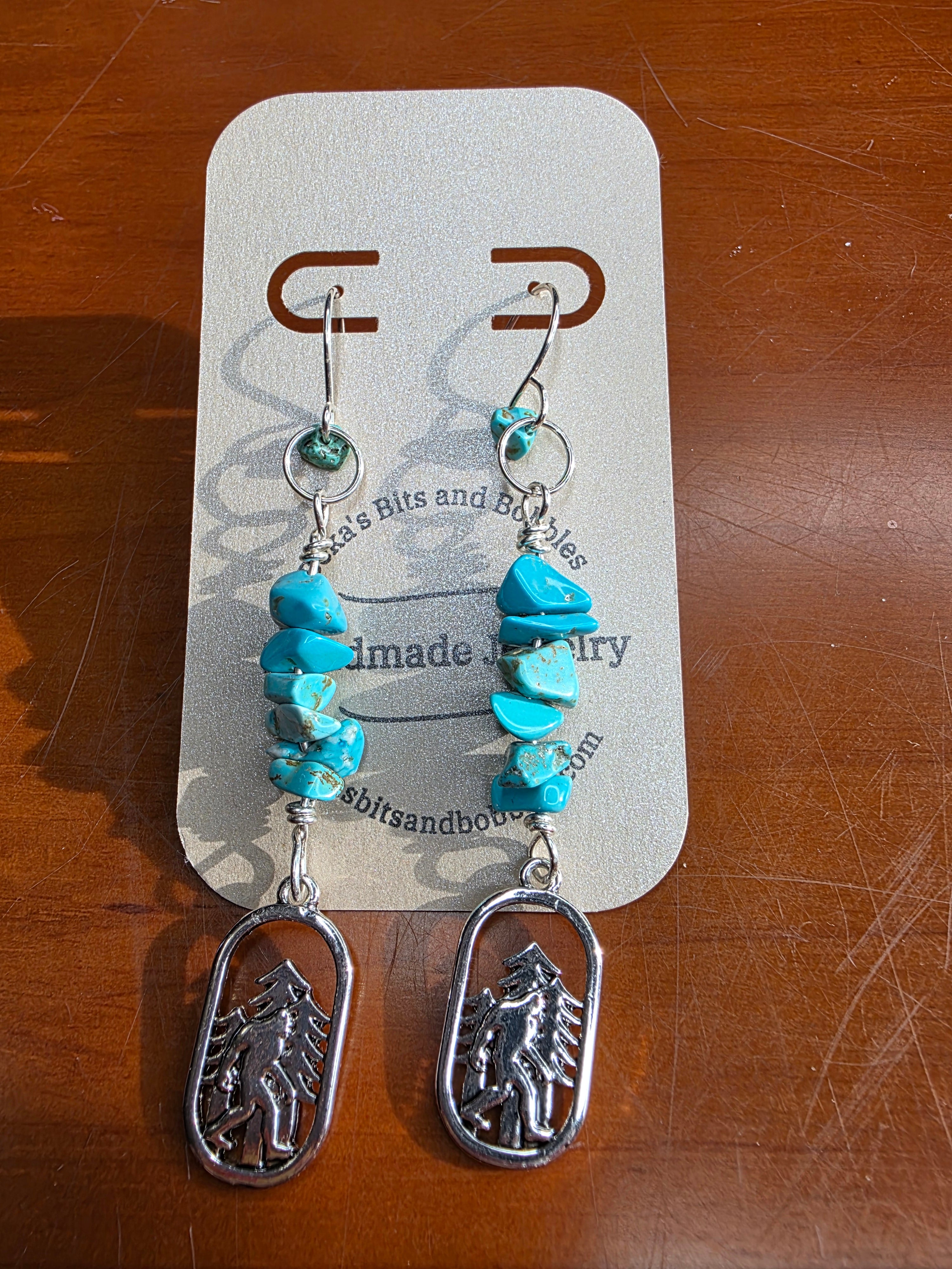 Sasquatch Bigfoot Sterling Silver Turquoise Chip Earrings