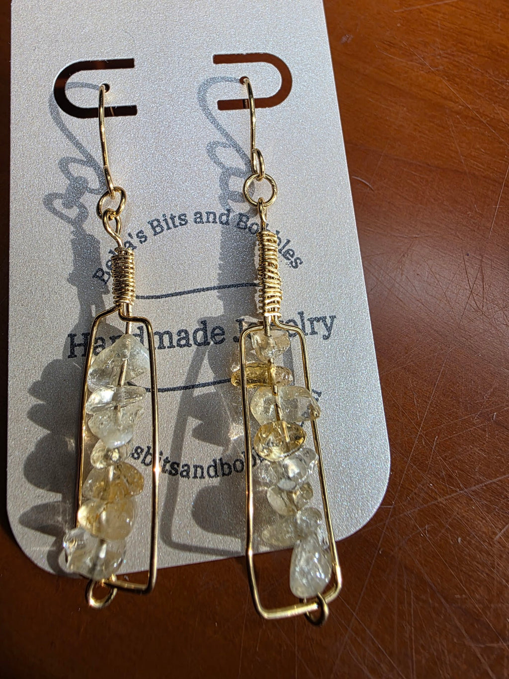 Brass Golden Rutilated Quartz Wire Wrapped "Everything happens for a Riesling" Wine Bottle Earrings