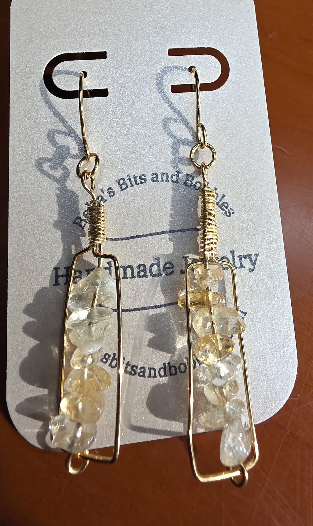 Brass Golden Rutilated Quartz Wire Wrapped "Everything happens for a Riesling" Wine Bottle Earrings