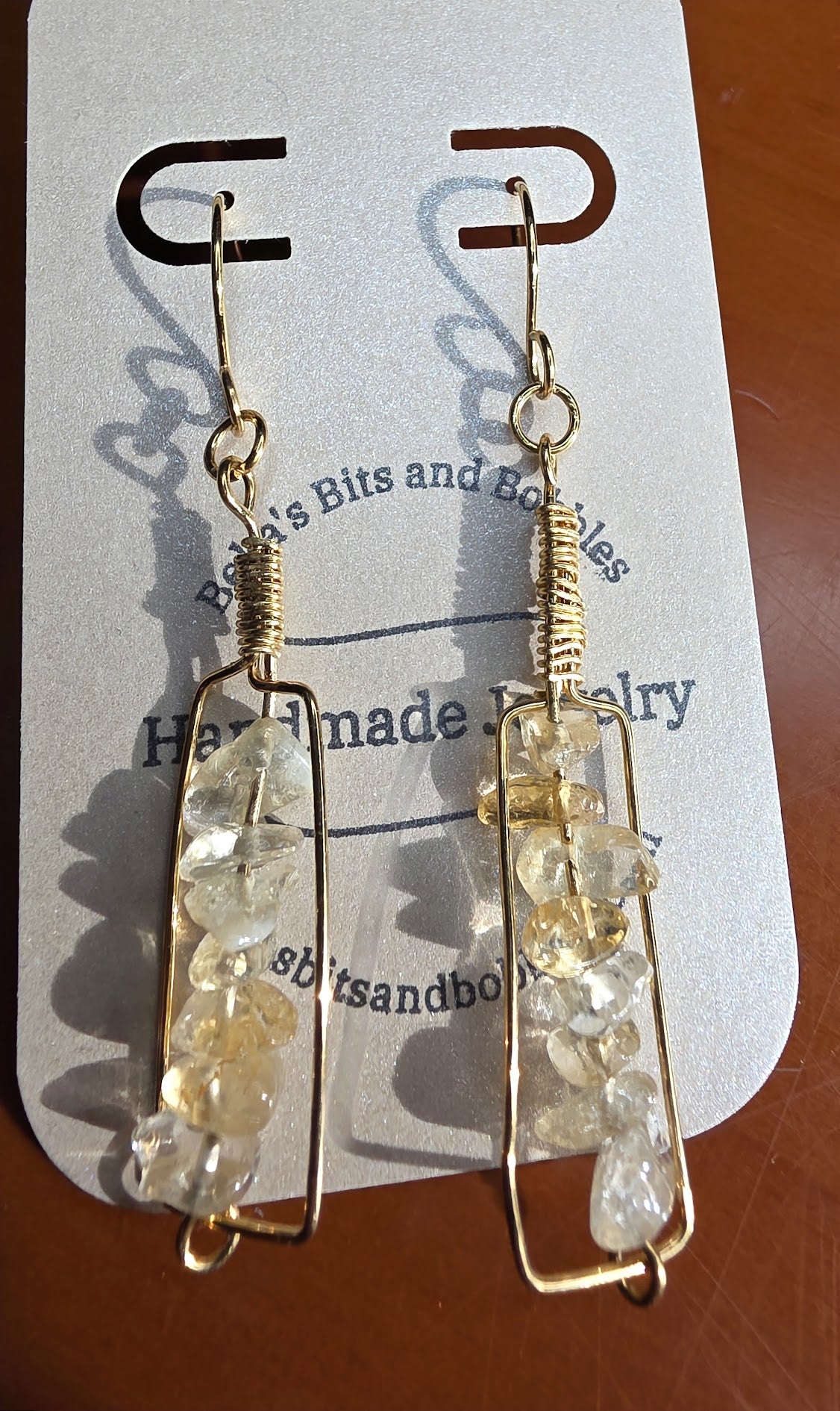 Brass Golden Rutilated Quartz Wire Wrapped "Everything happens for a Riesling" Wine Bottle Earrings