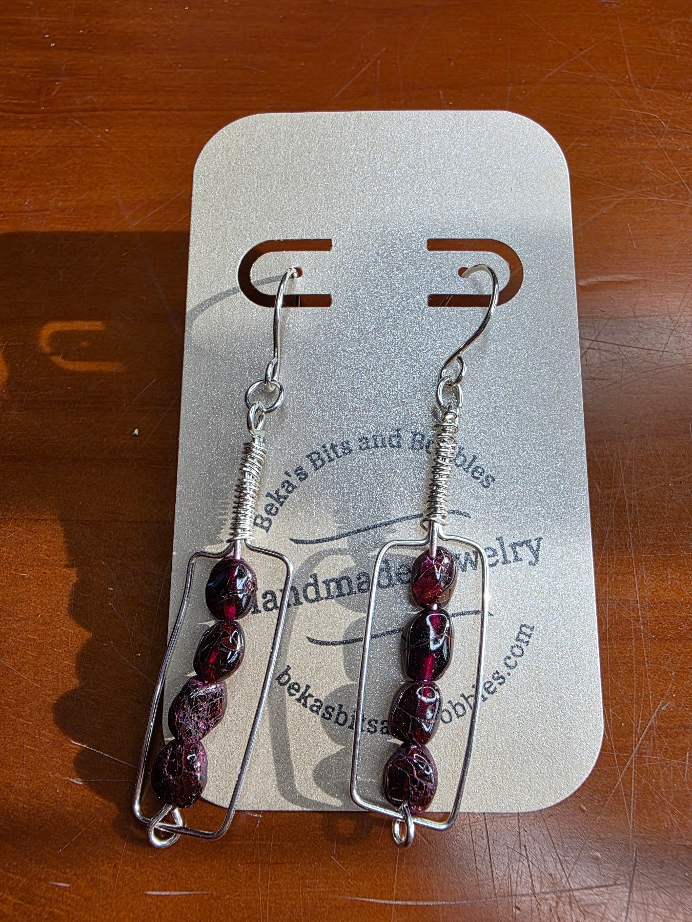 Garnet Sterling Silver Wire Wrapped "Red Wine if Fine" Wine Bottle Earrings
