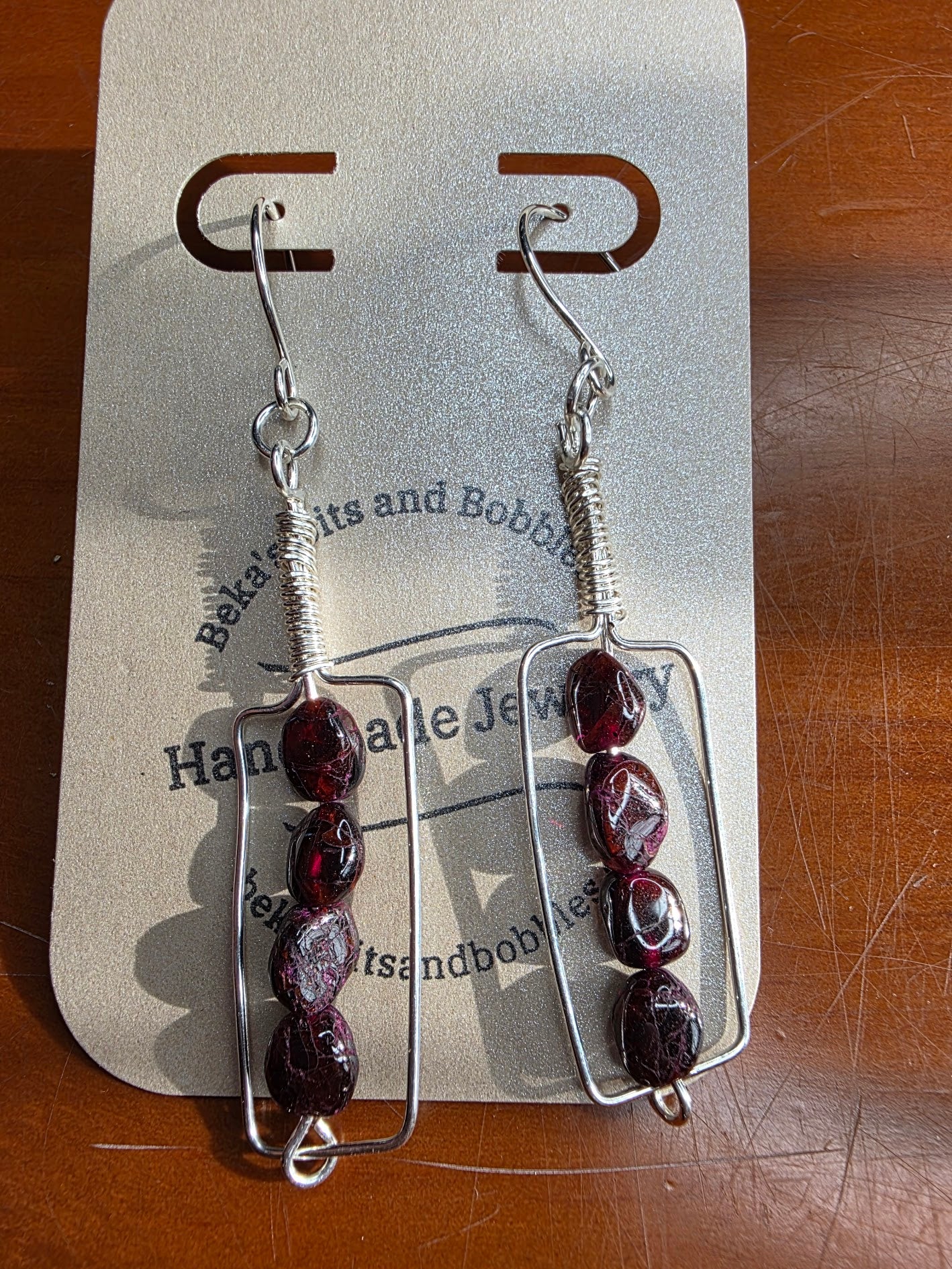 Garnet Sterling Silver Wire Wrapped "Red Wine if Fine" Wine Bottle Earrings
