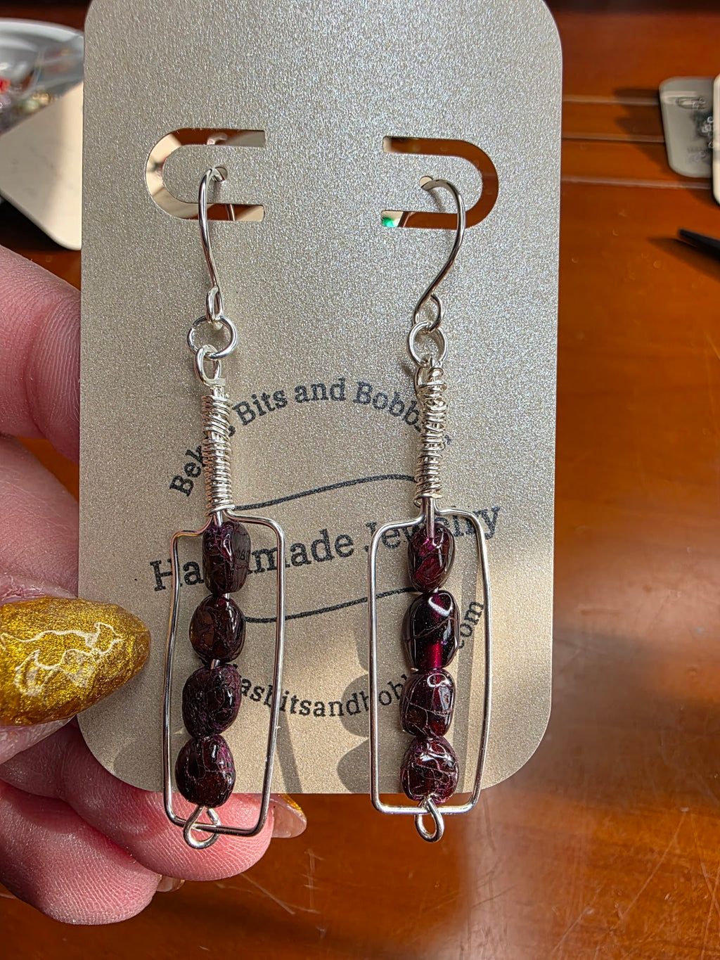 Garnet Sterling Silver Wire Wrapped "Red Wine if Fine" Wine Bottle Earrings