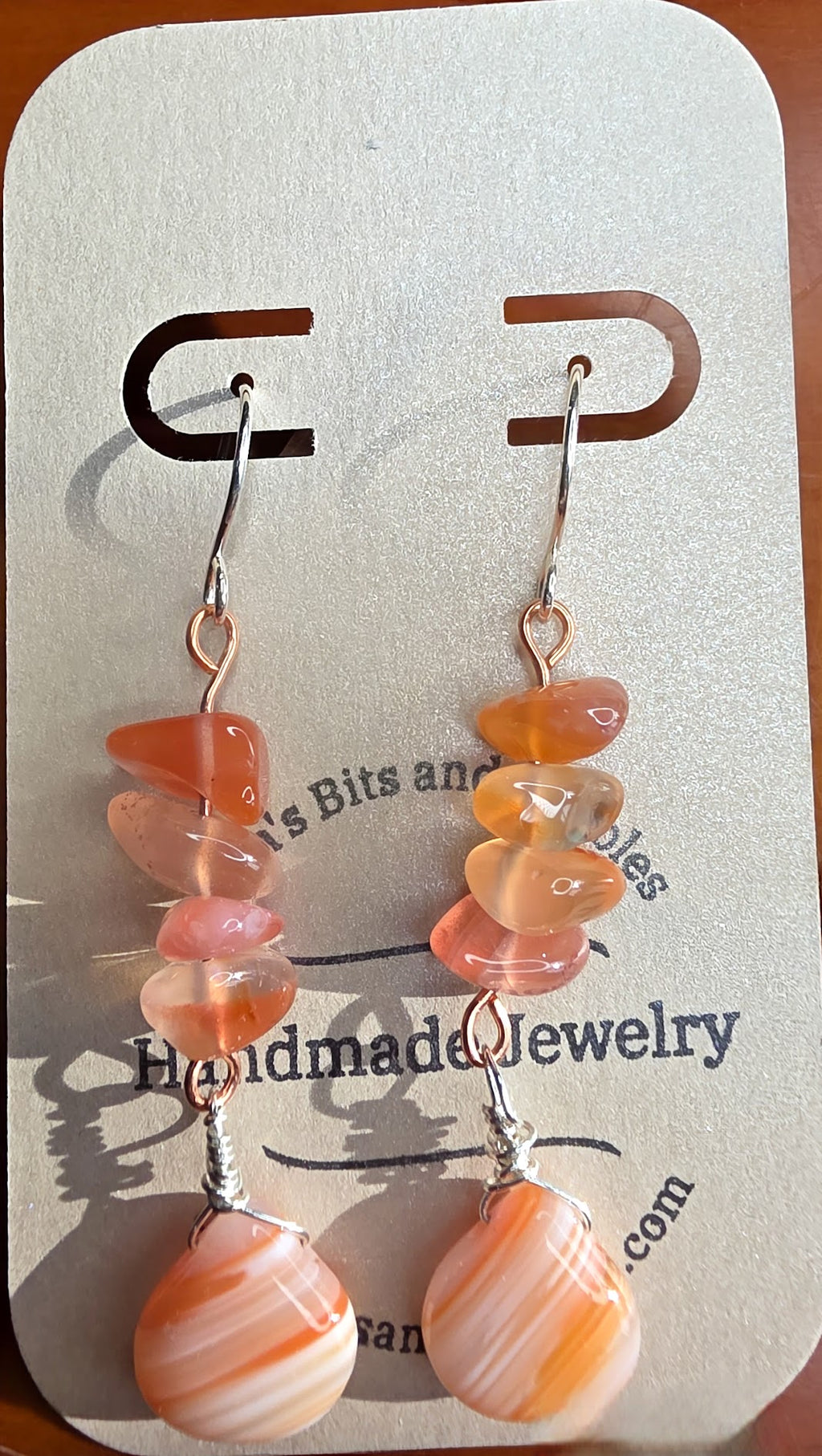 Copper and Sterling Silver Mixed Metal Banded Agate and Watermelon Quartz Earrings Zion National Park Inspired