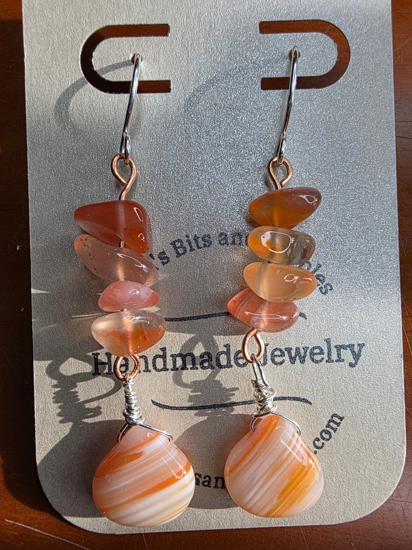 Copper and Sterling Silver Mixed Metal Banded Agate and Watermelon Quartz Earrings Zion National Park Inspired
