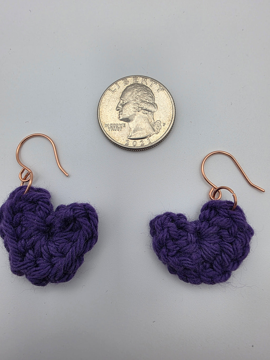 Upcycled Purple Cotton Yarn Heart Earrings on Sterling Silver Hooks - Perfect for Valentine's Day!