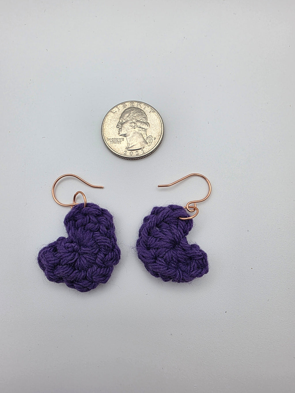 Upcycled Purple Cotton Yarn Heart Earrings on Sterling Silver Hooks - Perfect for Valentine's Day!