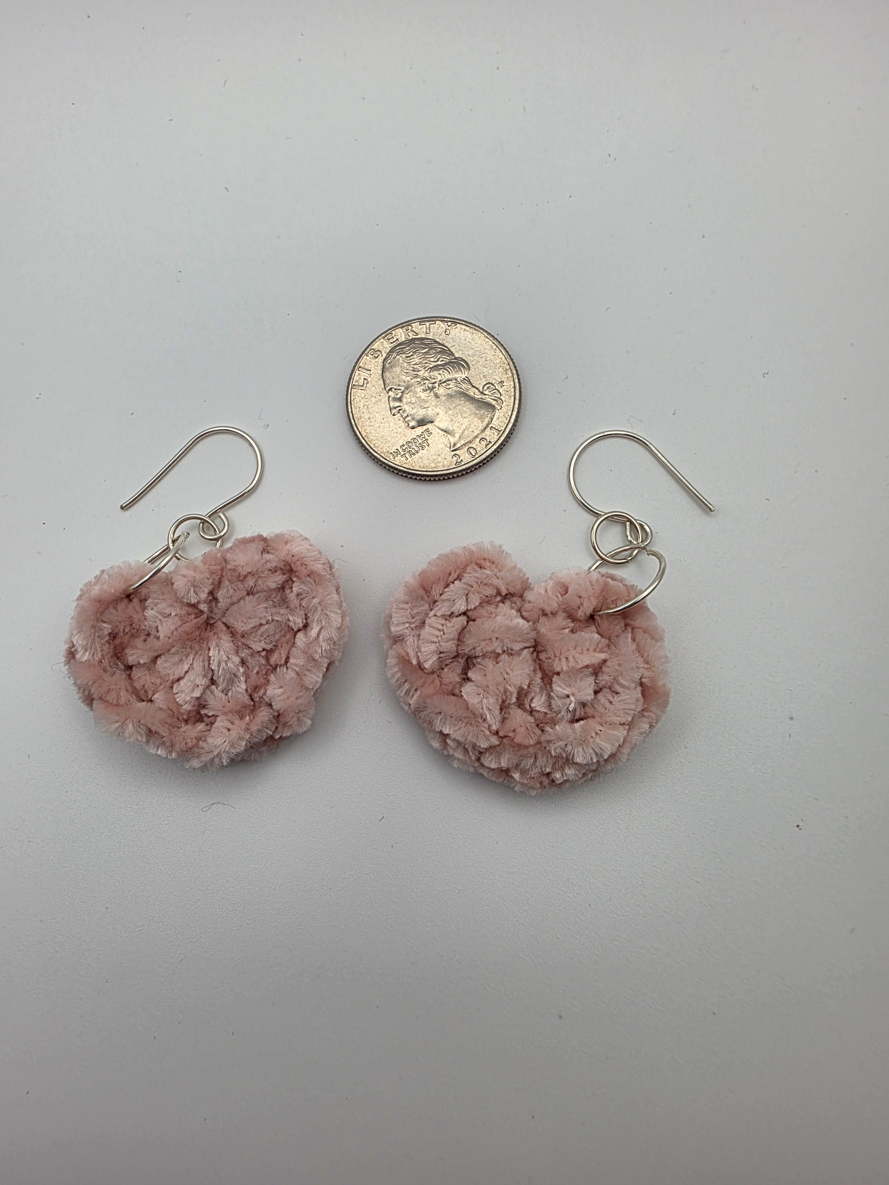 Fuzzy Soft Velvet Yarn Heart Earrings on Sterling Silver Hooks - Perfect for Valentine's Day!