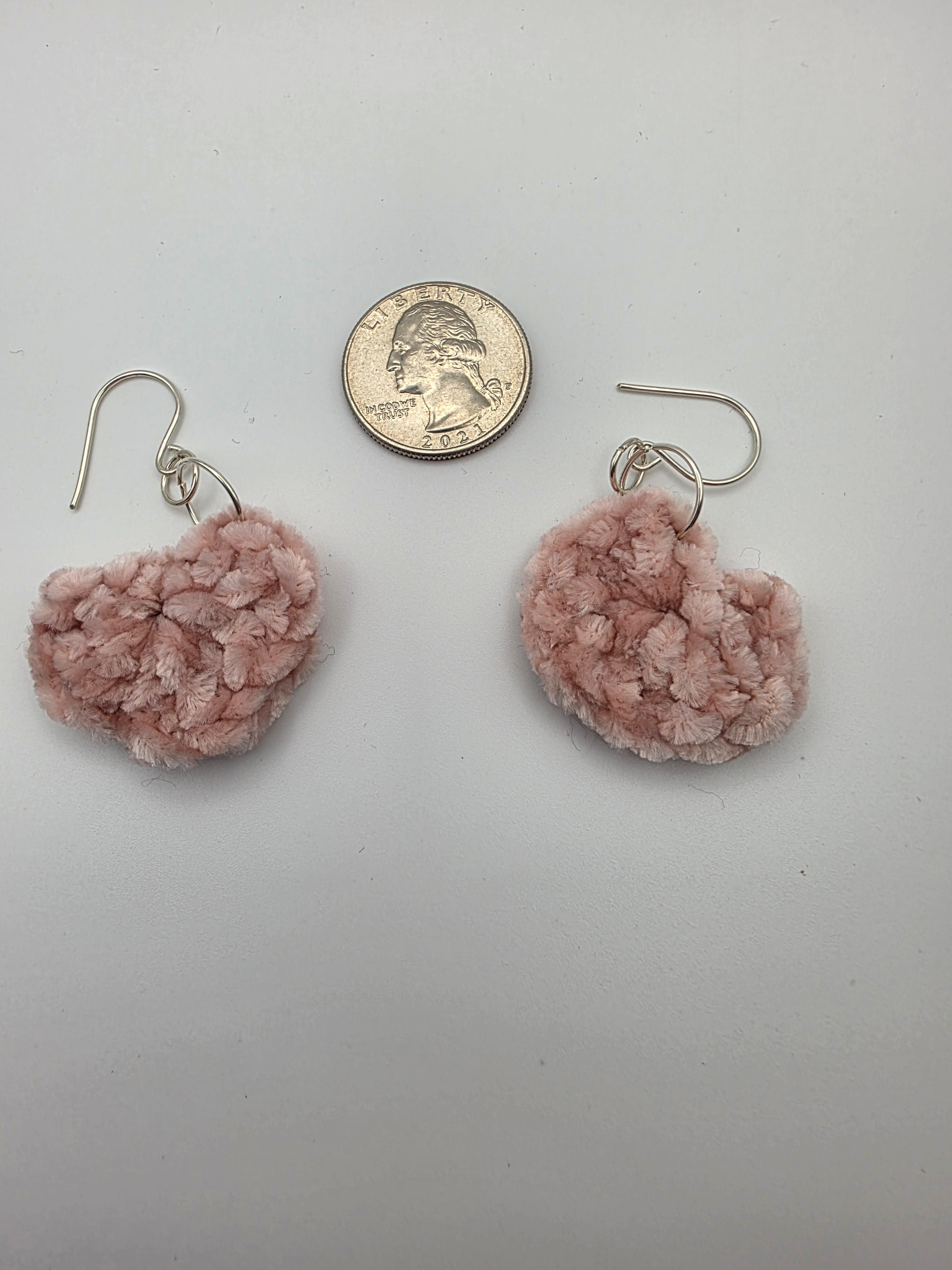 Fuzzy Soft Velvet Yarn Heart Earrings on Sterling Silver Hooks - Perfect for Valentine's Day!