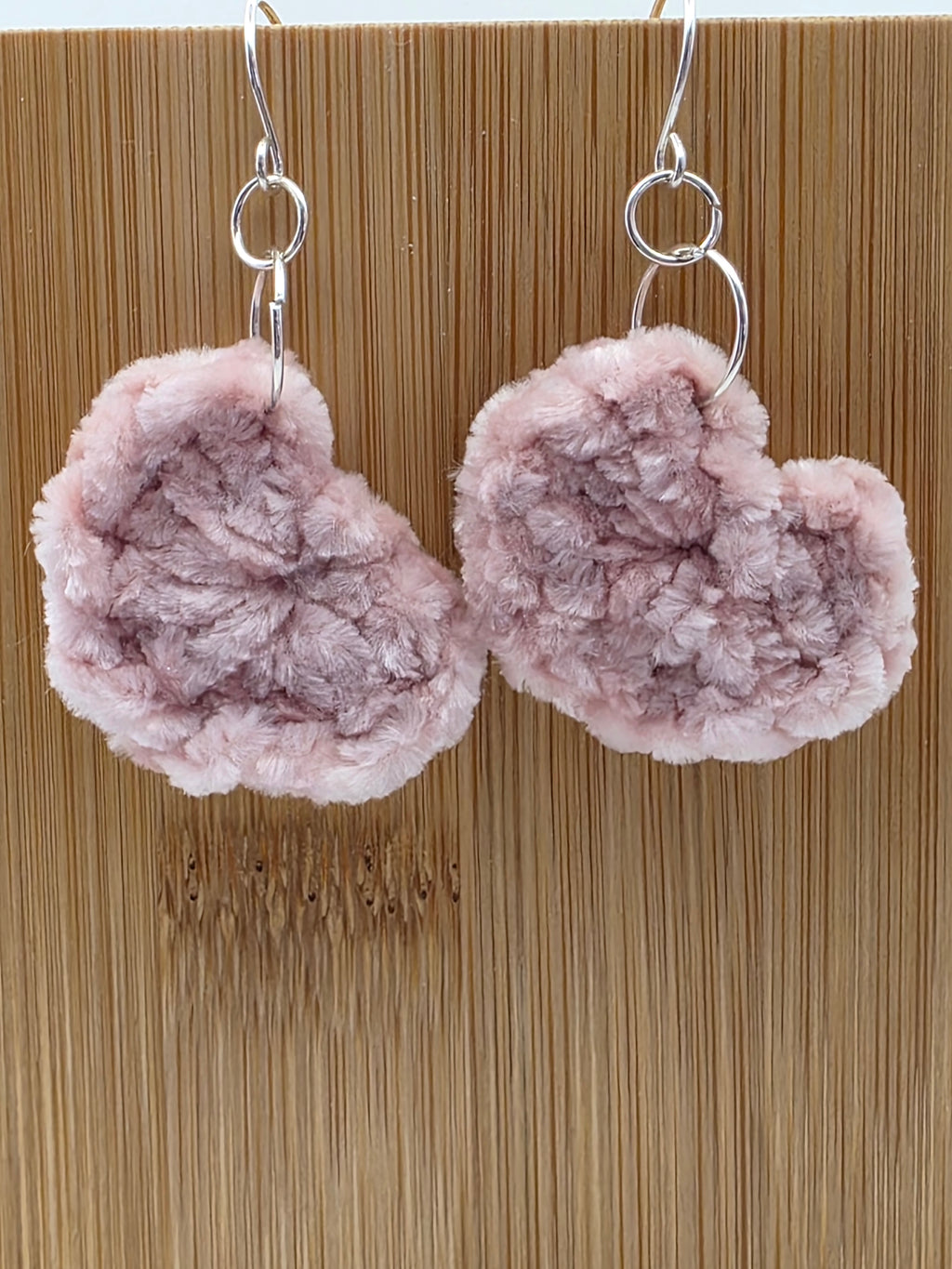 Fuzzy Soft Velvet Yarn Heart Earrings on Sterling Silver Hooks - Perfect for Valentine's Day!