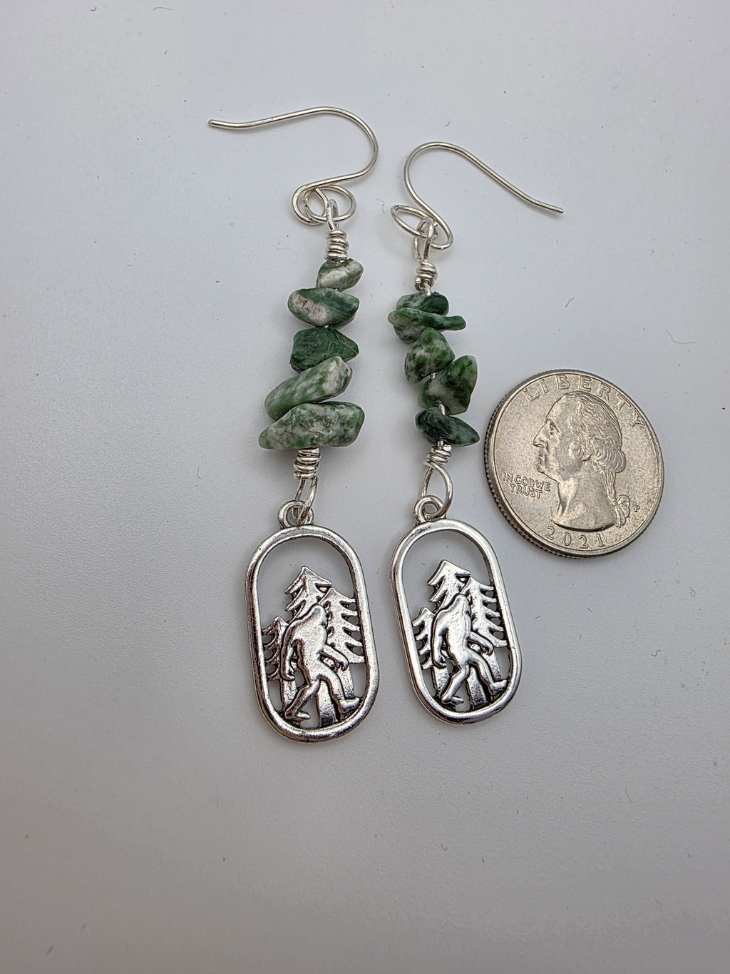Cryptid Sasquatch Bigfoot Sterling Silver Moss Agate Chip Earrings