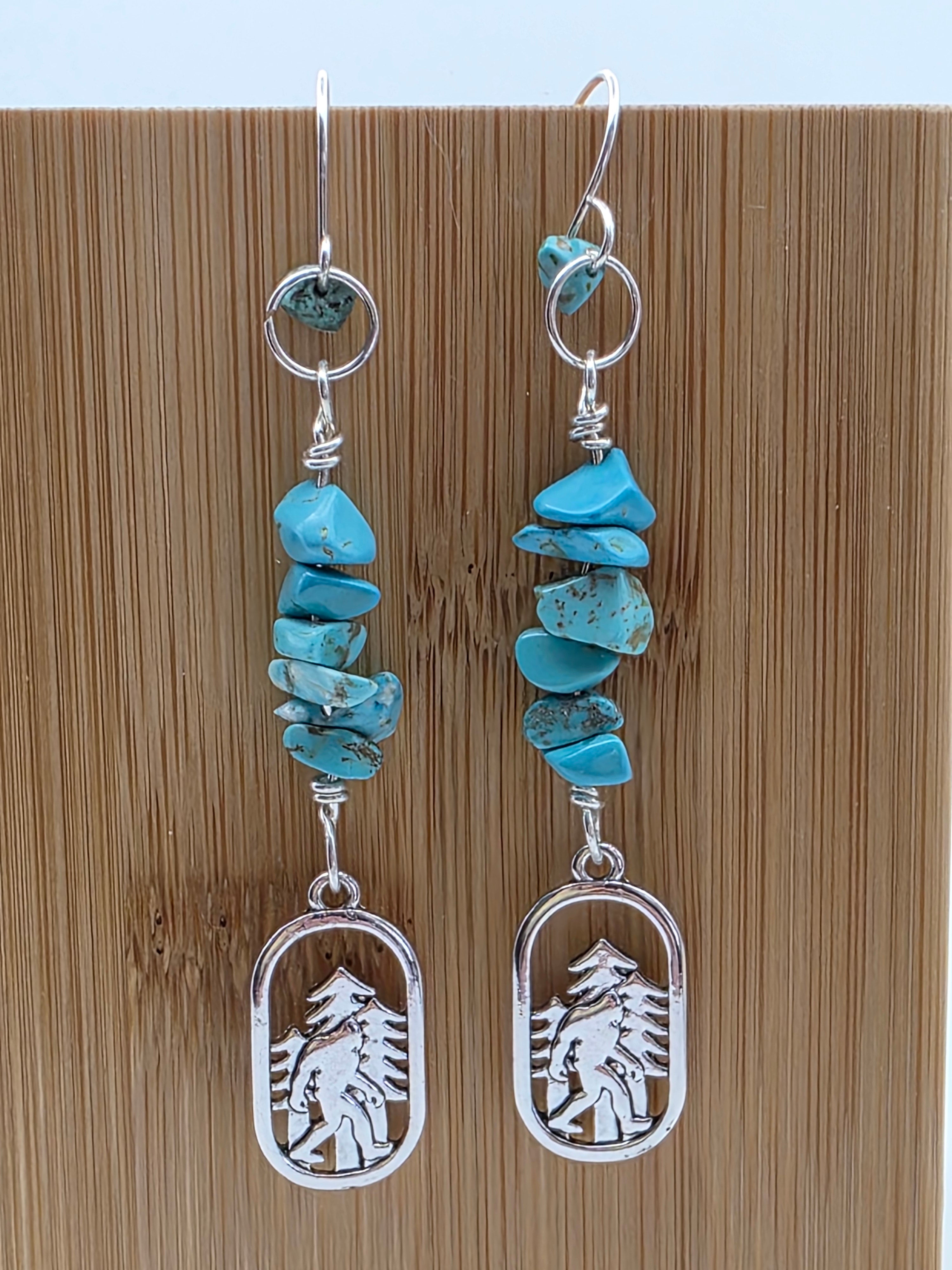 Sasquatch Bigfoot Sterling Silver Turquoise Chip Earrings