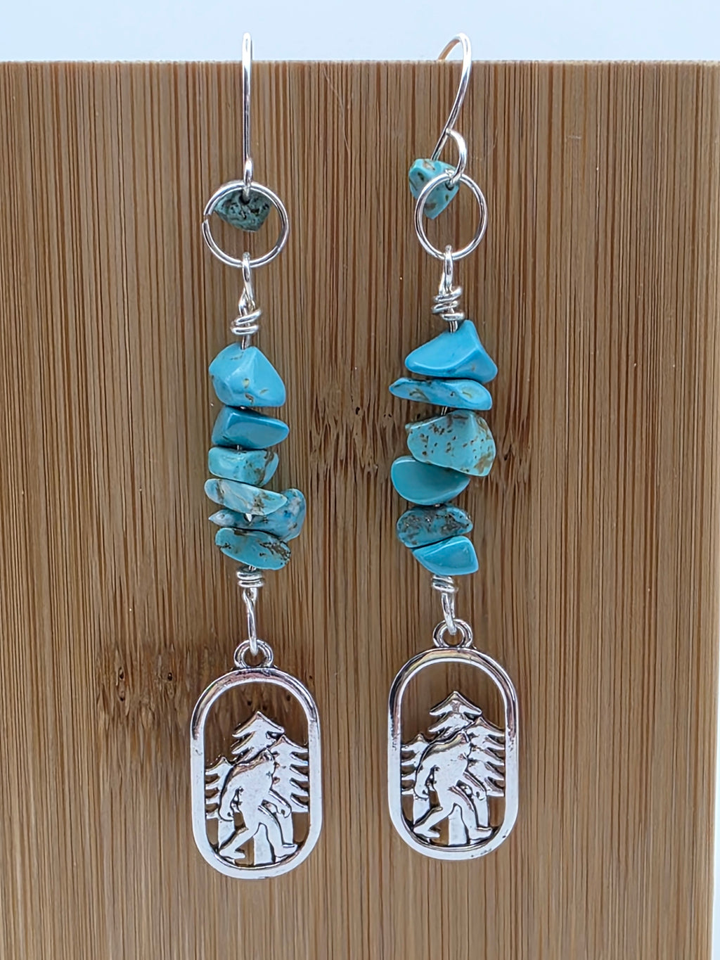 Sasquatch Bigfoot Sterling Silver Turquoise Chip Earrings
