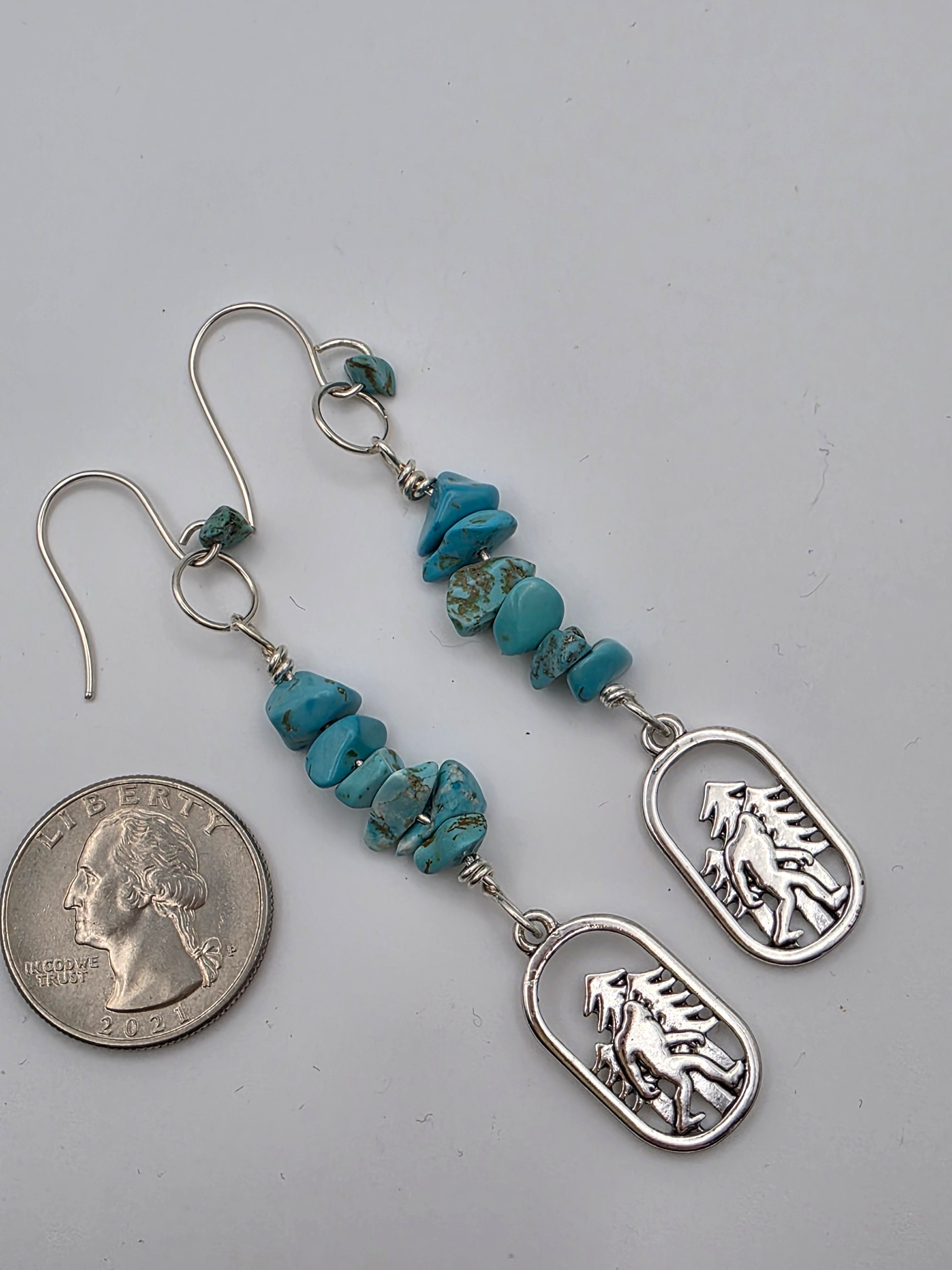 Sasquatch Bigfoot Sterling Silver Turquoise Chip Earrings