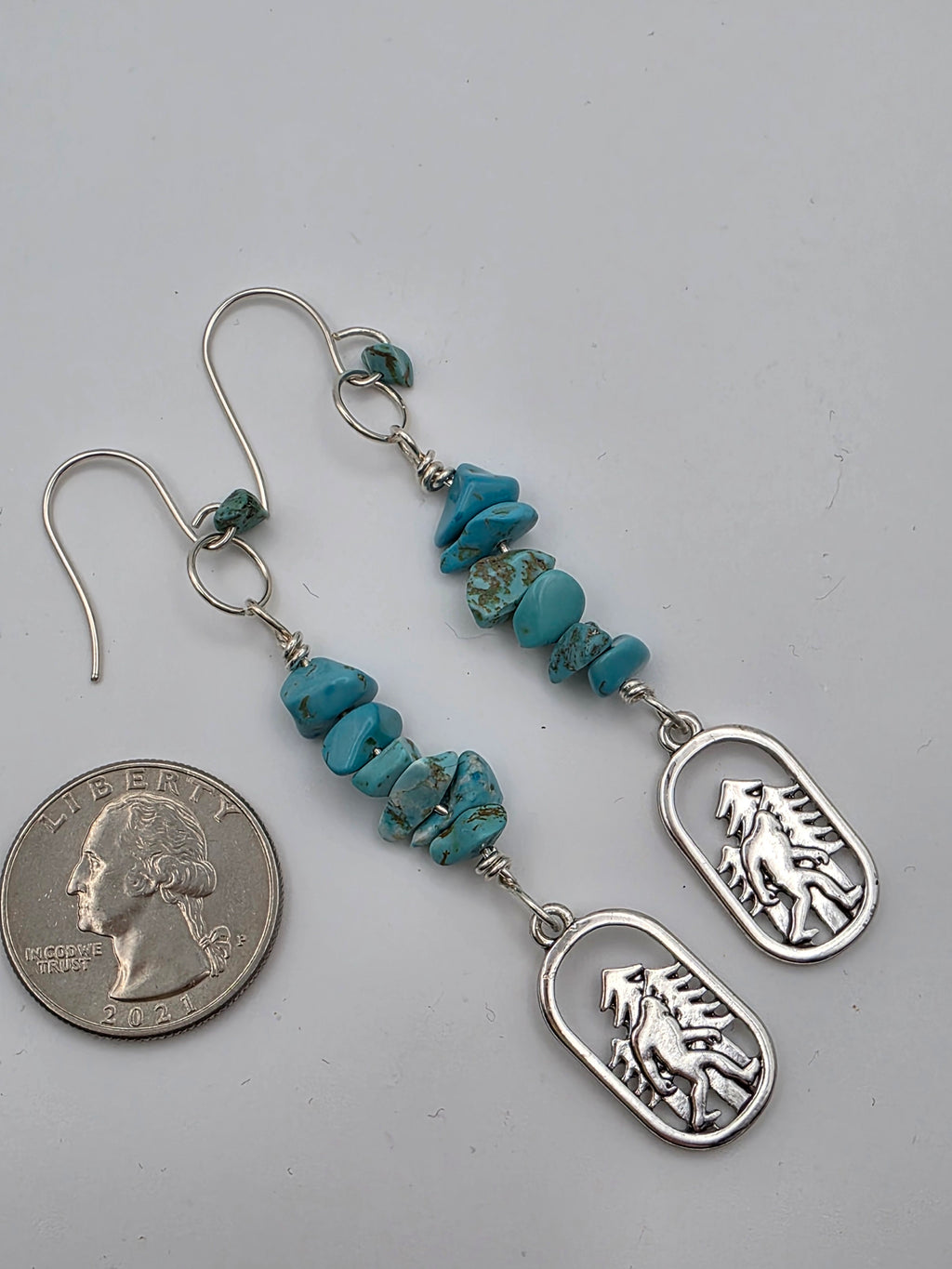 Sasquatch Bigfoot Sterling Silver Turquoise Chip Earrings