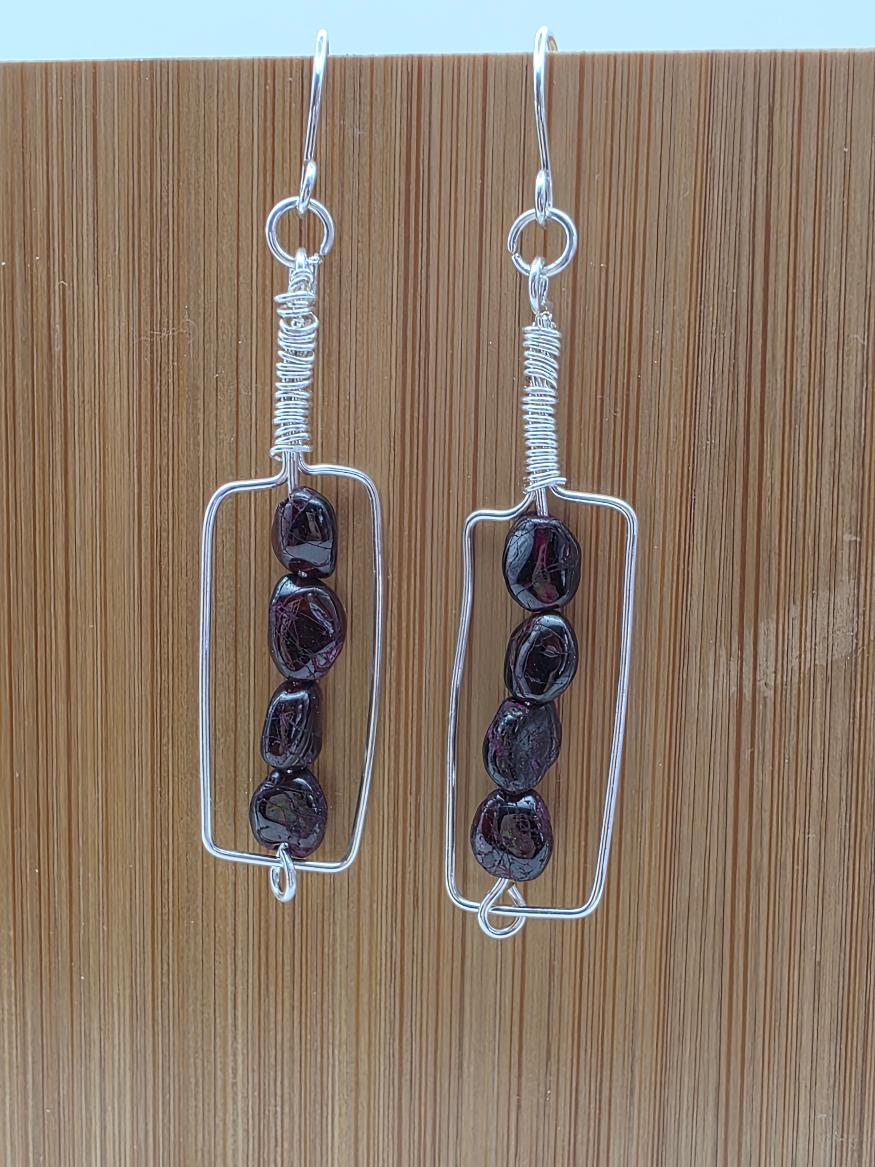 Garnet Sterling Silver Wire Wrapped "Red Wine if Fine" Wine Bottle Earrings