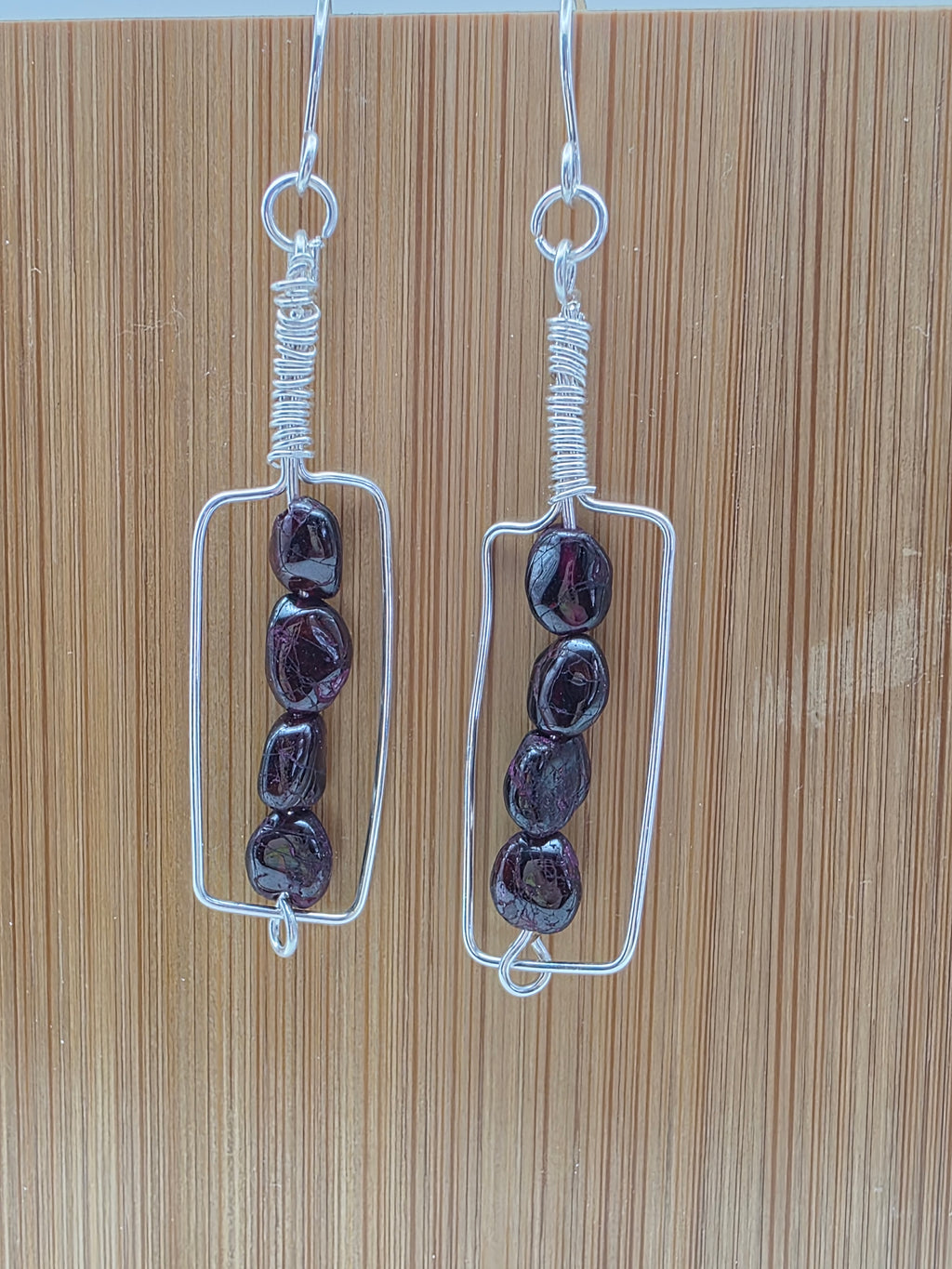 Garnet Sterling Silver Wire Wrapped "Red Wine if Fine" Wine Bottle Earrings