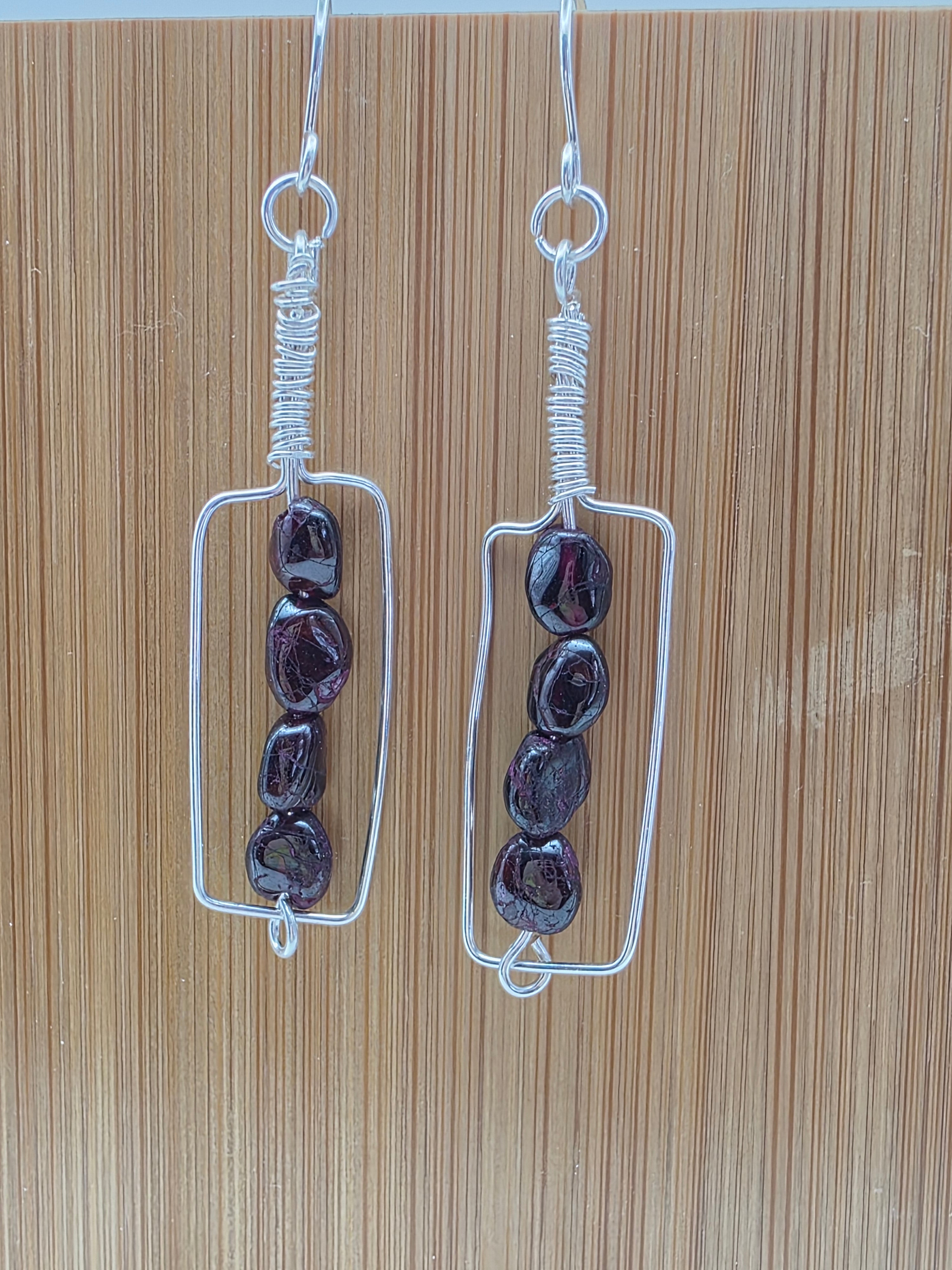 Garnet Sterling Silver Wire Wrapped "Red Wine if Fine" Wine Bottle Earrings