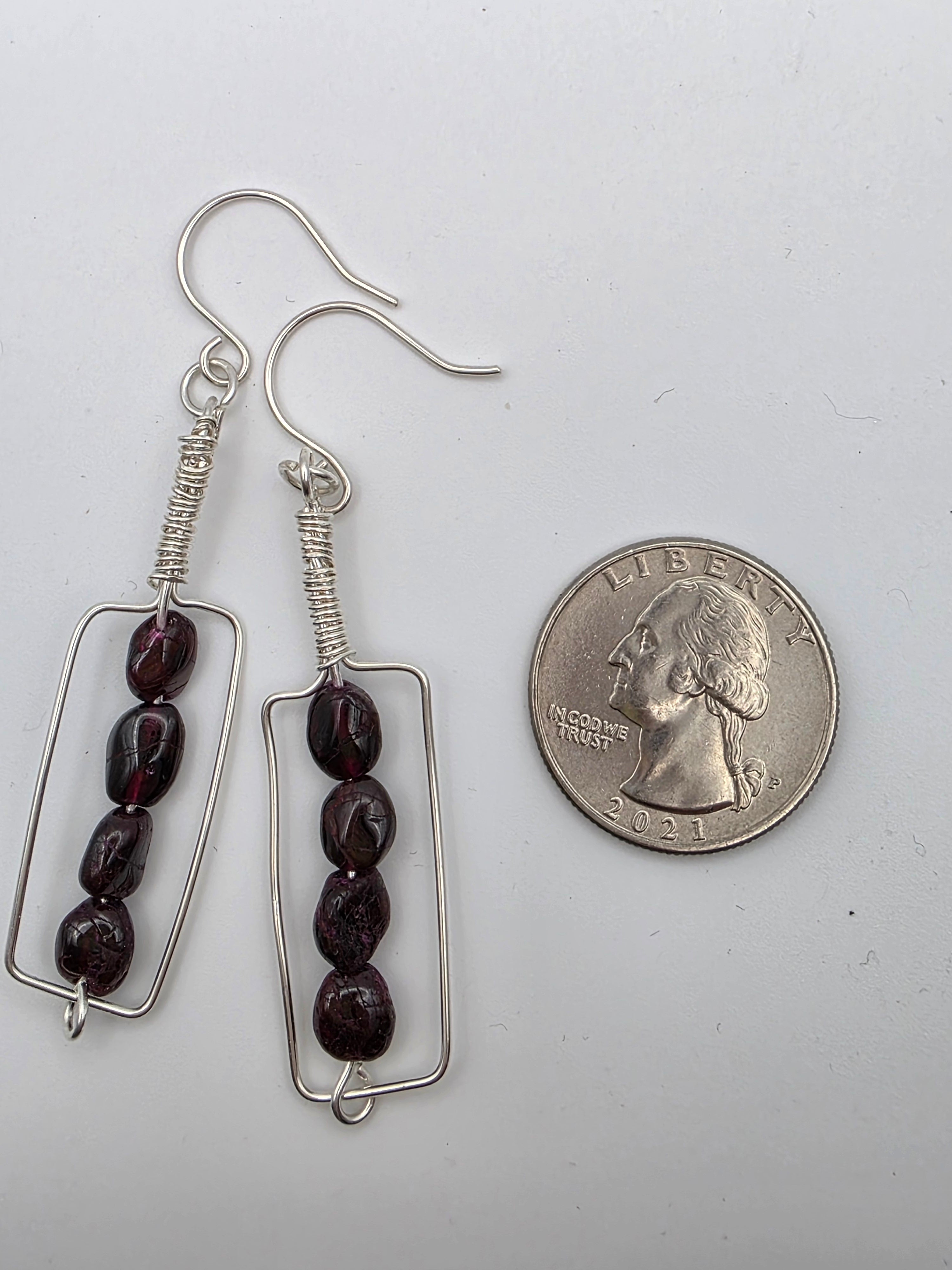 Garnet Sterling Silver Wire Wrapped "Red Wine if Fine" Wine Bottle Earrings