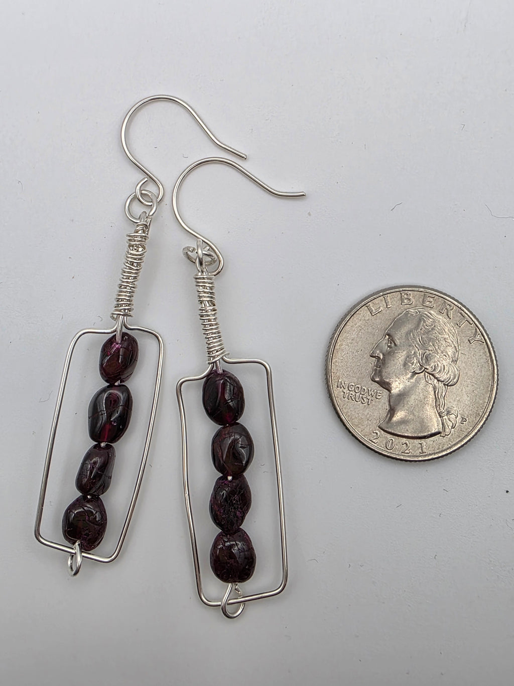 Garnet Sterling Silver Wire Wrapped "Red Wine if Fine" Wine Bottle Earrings