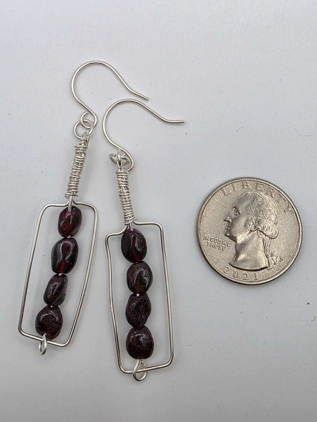 Garnet Sterling Silver Wire Wrapped "Red Wine if Fine" Wine Bottle Earrings