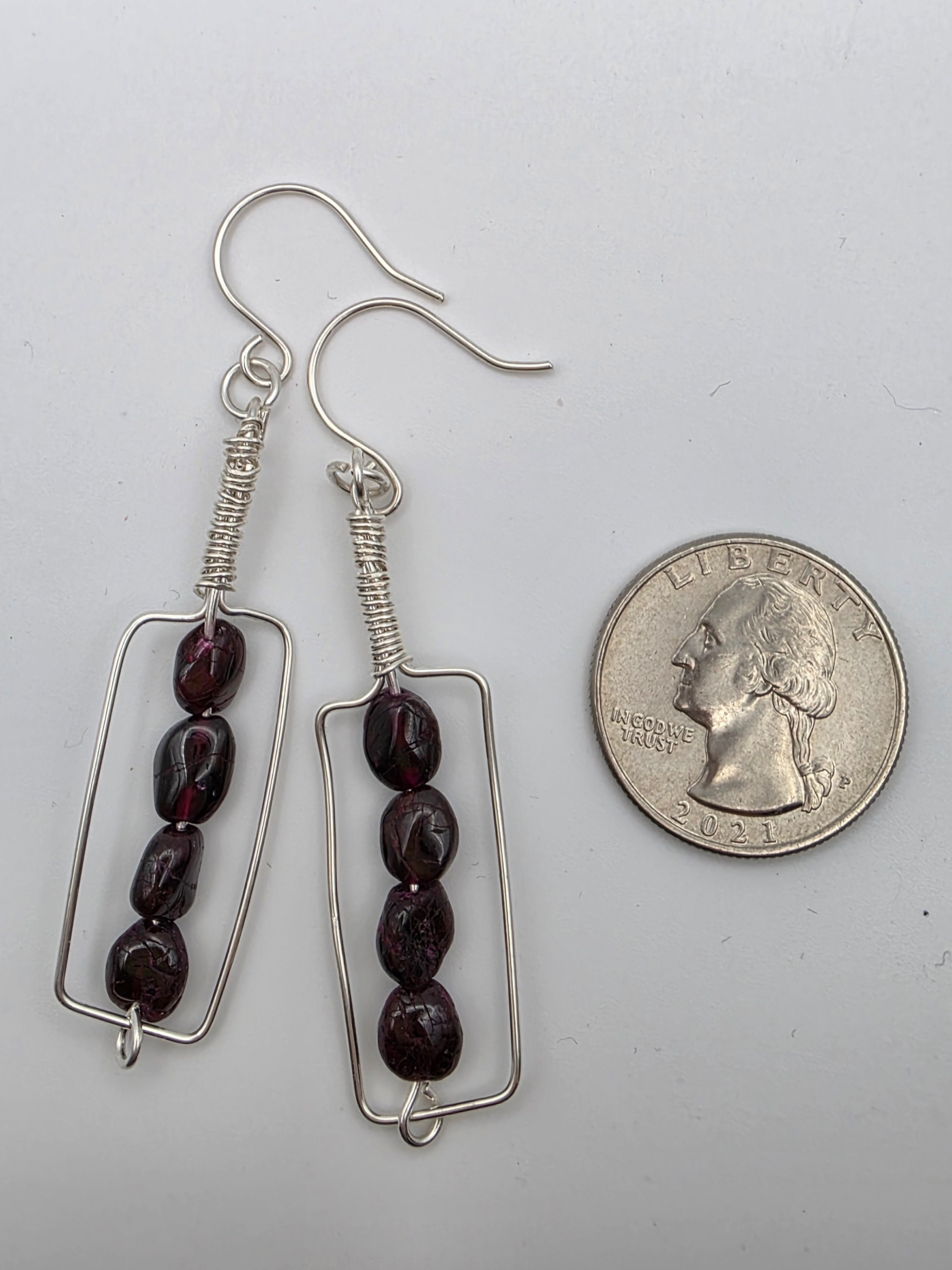 Garnet Sterling Silver Wire Wrapped "Red Wine if Fine" Wine Bottle Earrings