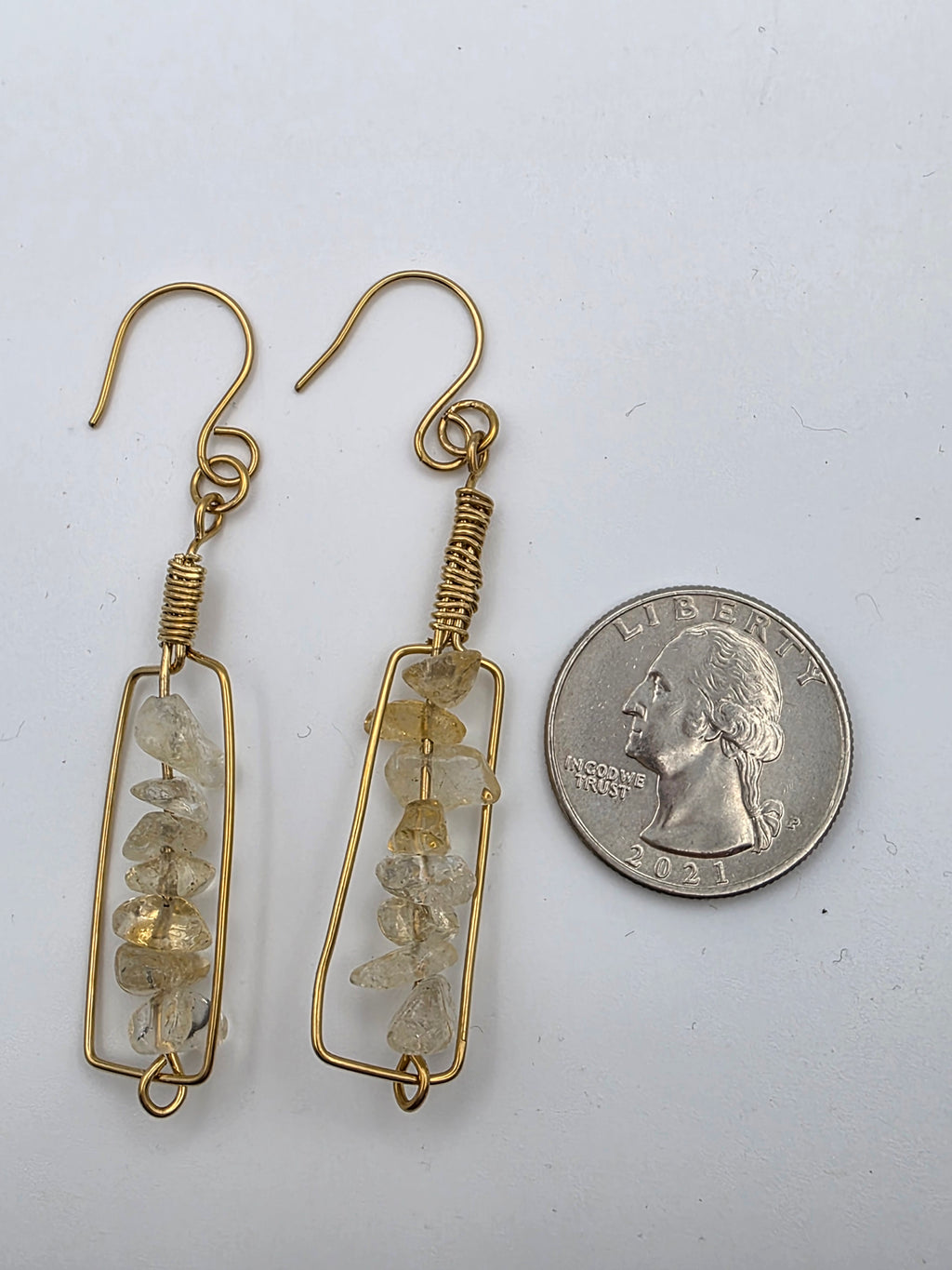 Brass Golden Rutilated Quartz Wire Wrapped "Everything happens for a Riesling" Wine Bottle Earrings