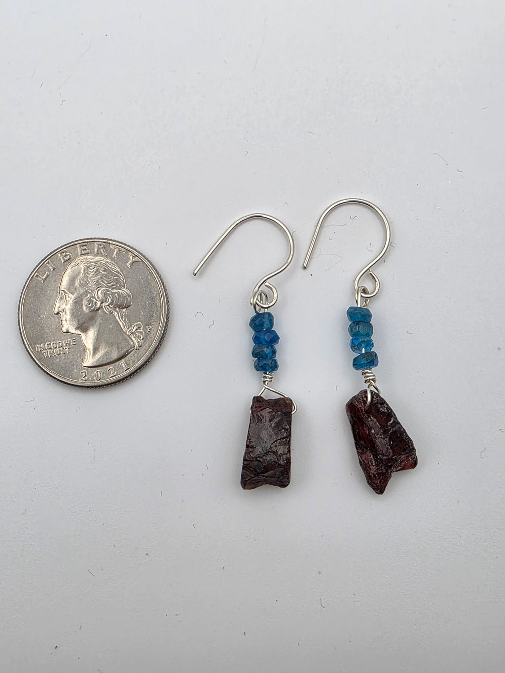 Raw Garnet and London Blue Topaz Earrings on Sterling Silver Wire