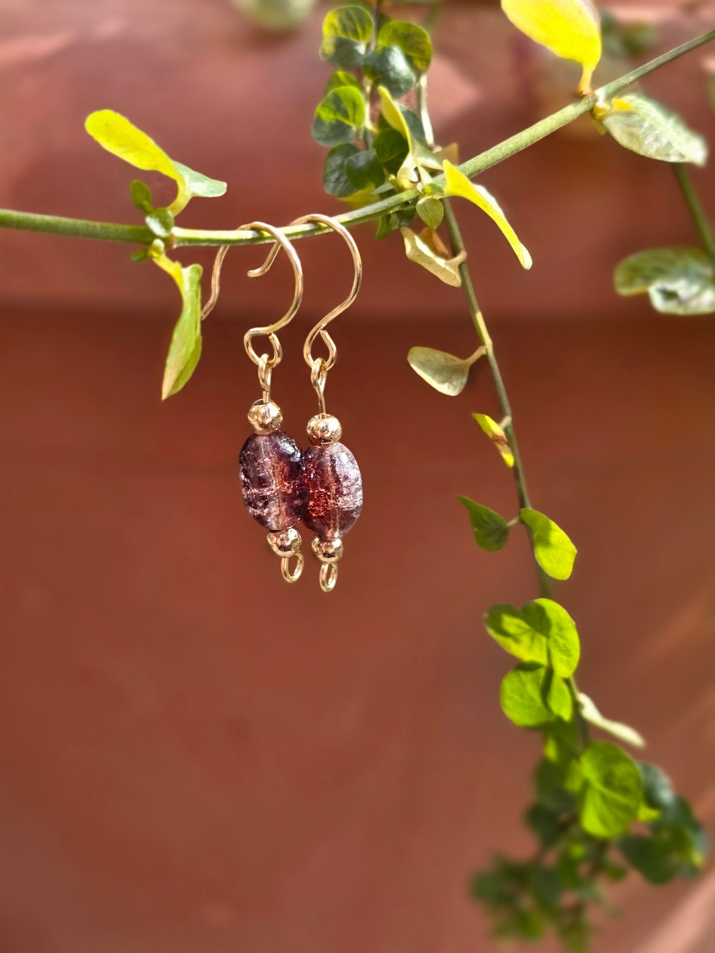 Glass Cracked Brown and Clear Dangle Earrings