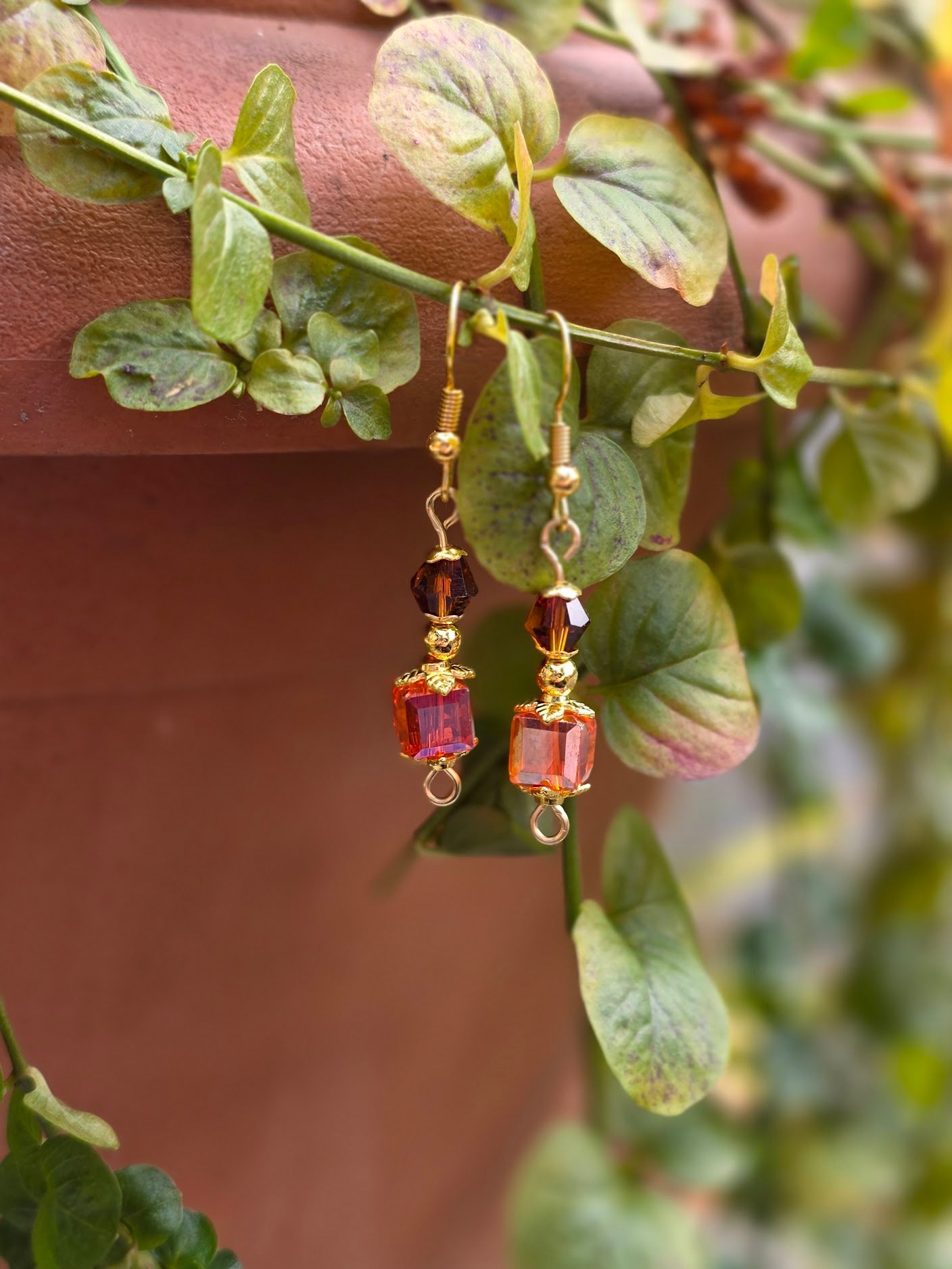 Orange and Brown Brass Dangles