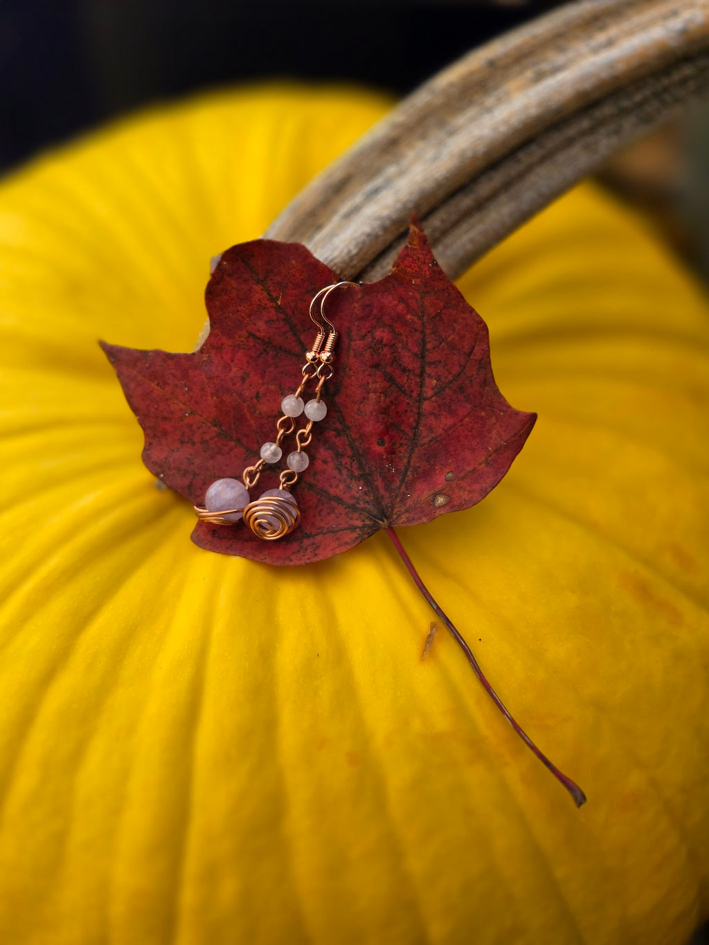 Kunzite and Rose Gold Copper earrings