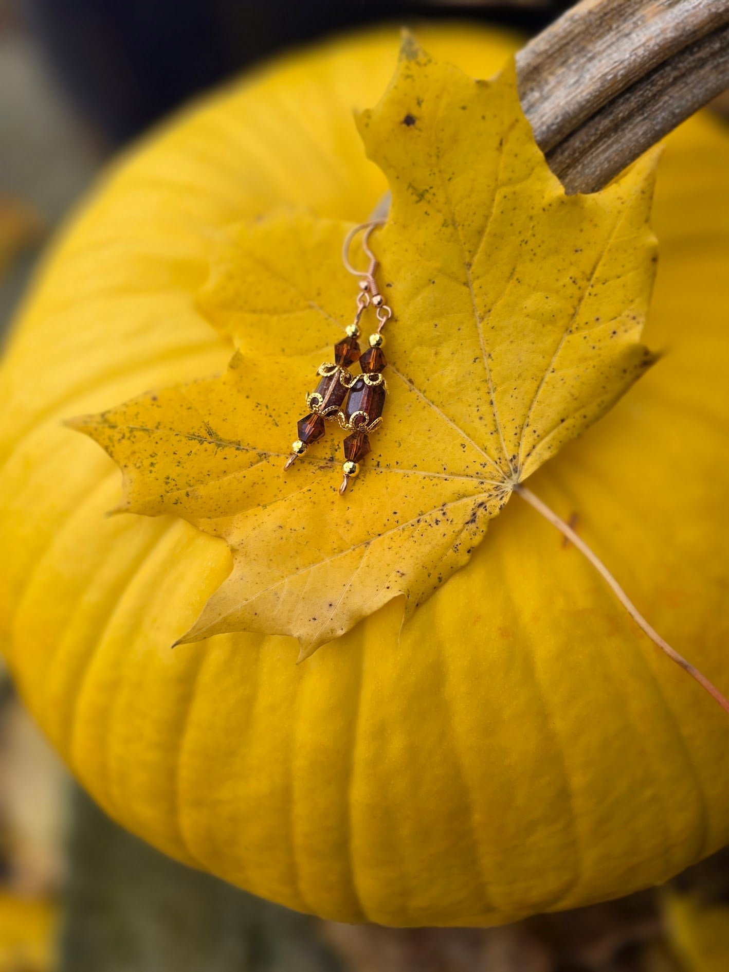 Mixed Metal Brown Glass Bead Dangle Earrings
